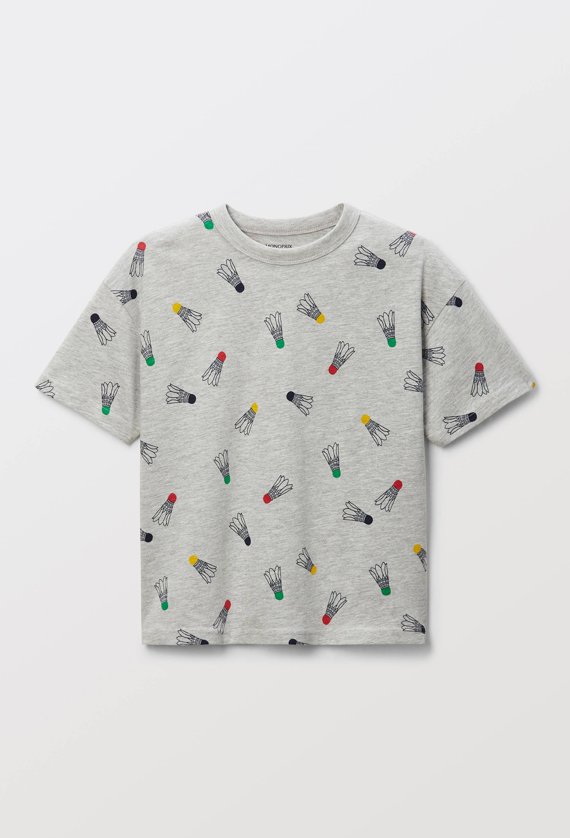 T-shirt manches courtes imprimé en coton BIO GOTS, Gris clair, large image number 1