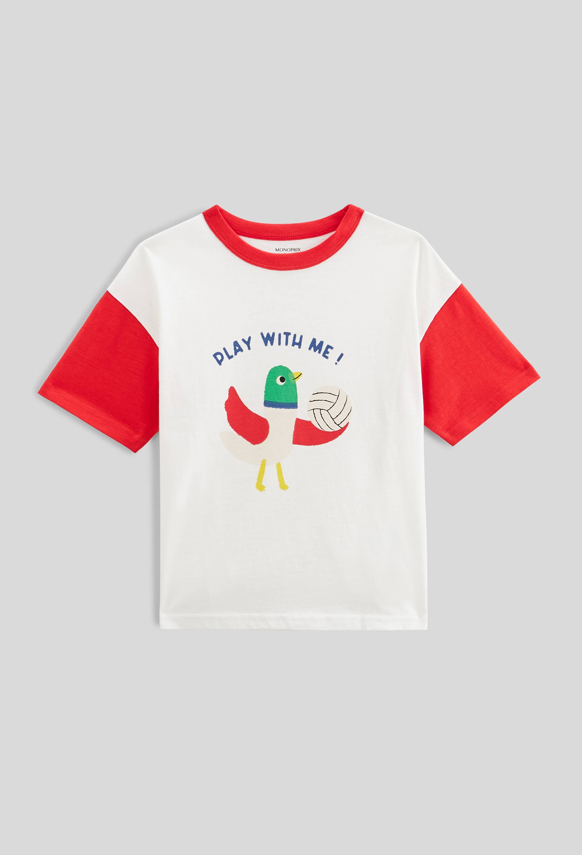 T-shirt manches courtes imprimé en coton BIO GOTS, Ecru, large image number 0