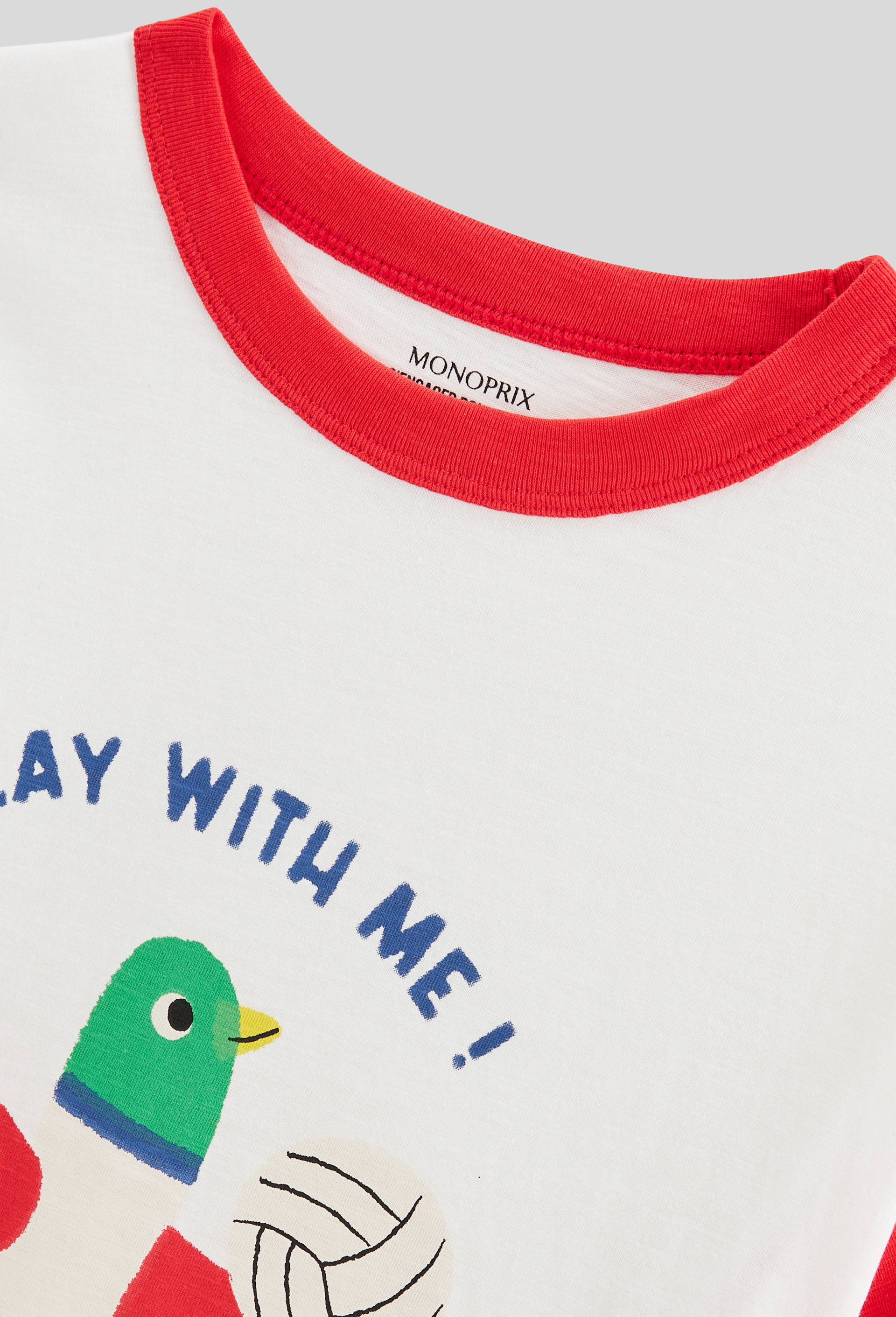 T-shirt manches courtes imprimé en coton BIO GOTS, Ecru, large image number 2
