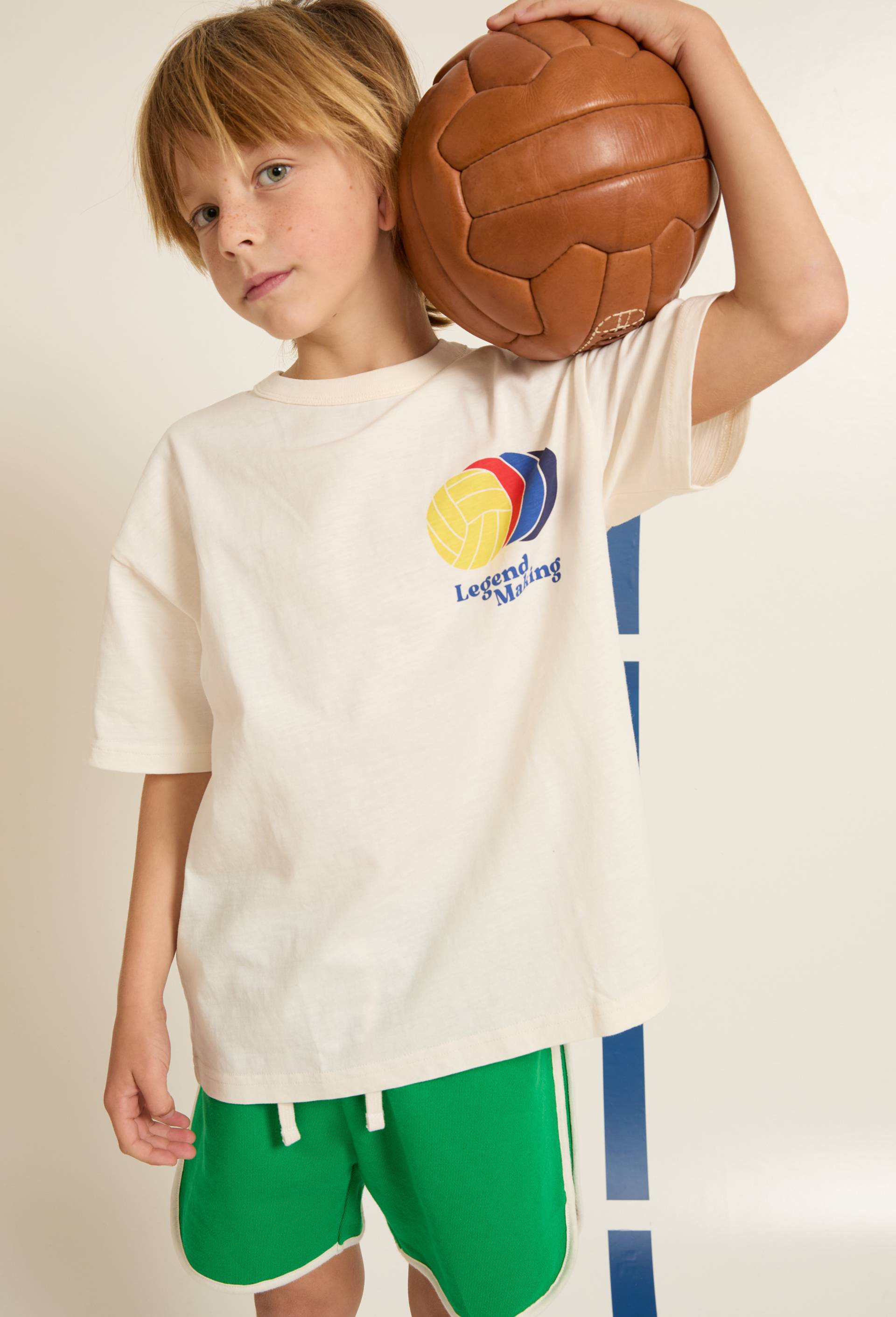 T-shirt manches courtes imprimé poitrine en coton BIO GOTS, Beige clair, large image number 0