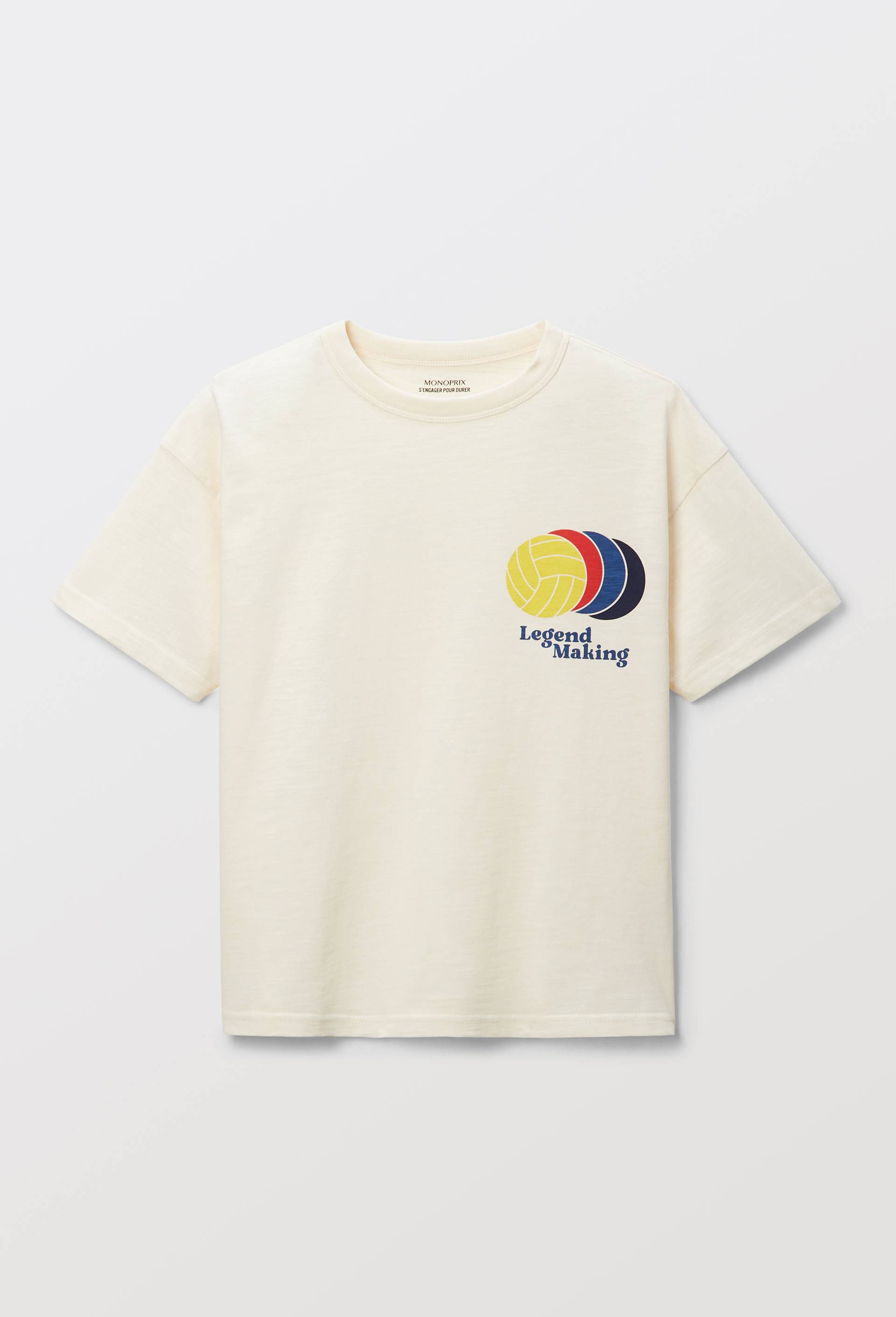 T-shirt manches courtes imprimé poitrine en coton BIO GOTS, Beige clair, large image number 4