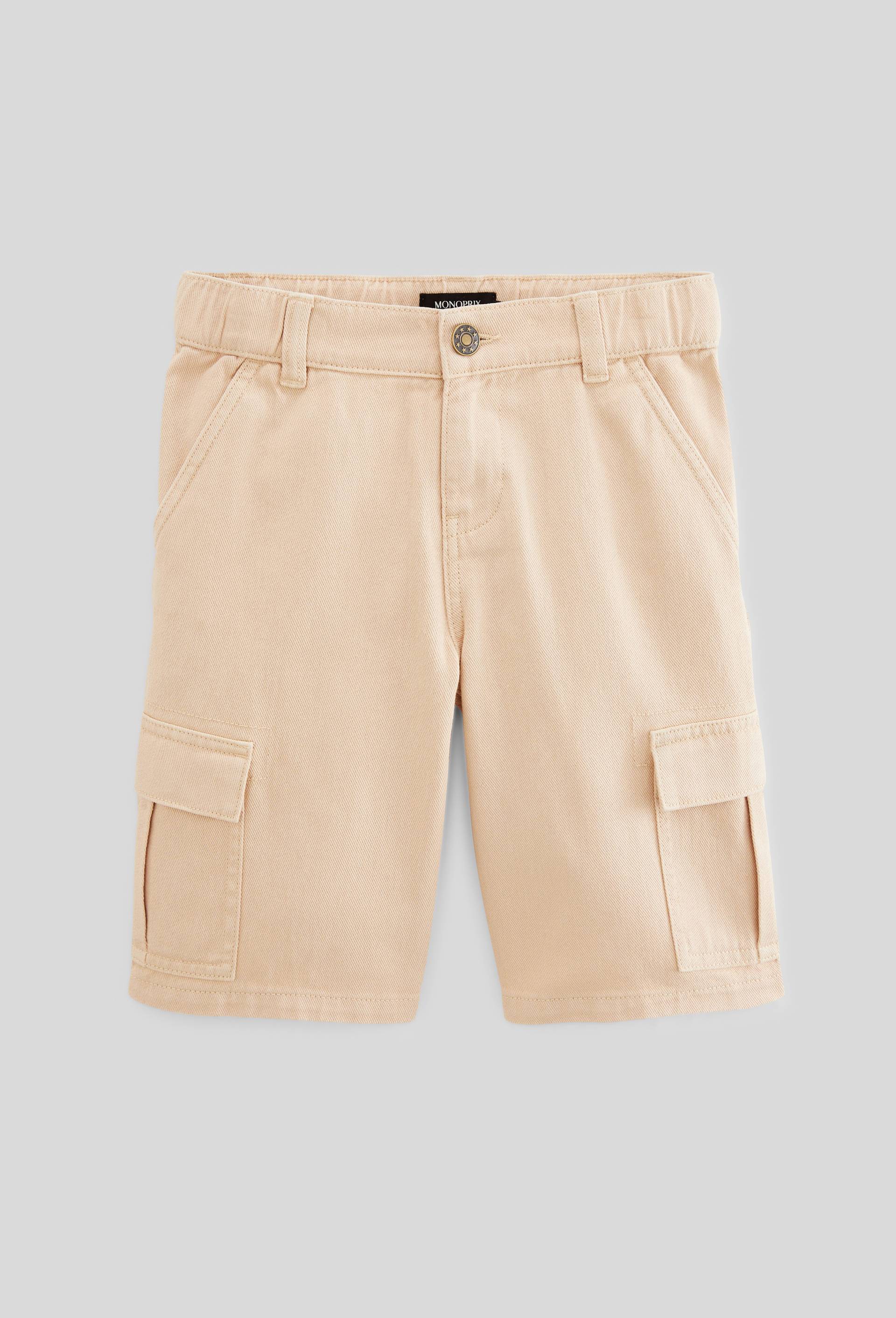 Bermuda cargo surteint &eacute;lastiqu&eacute; en coton BIO GOTS, Beige, large image number 0