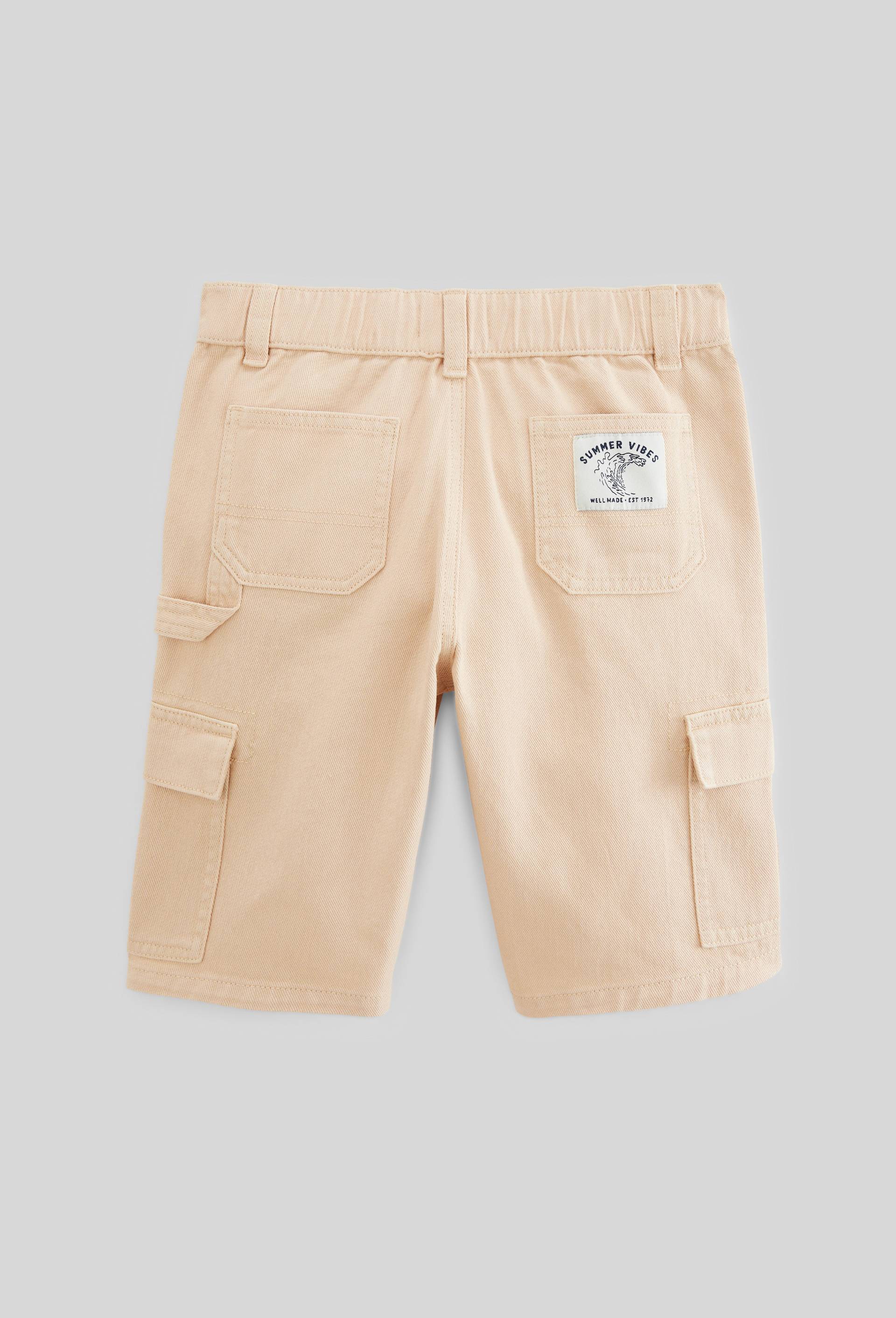 Bermuda cargo surteint &eacute;lastiqu&eacute; en coton BIO GOTS, Beige, large image number 1.0
