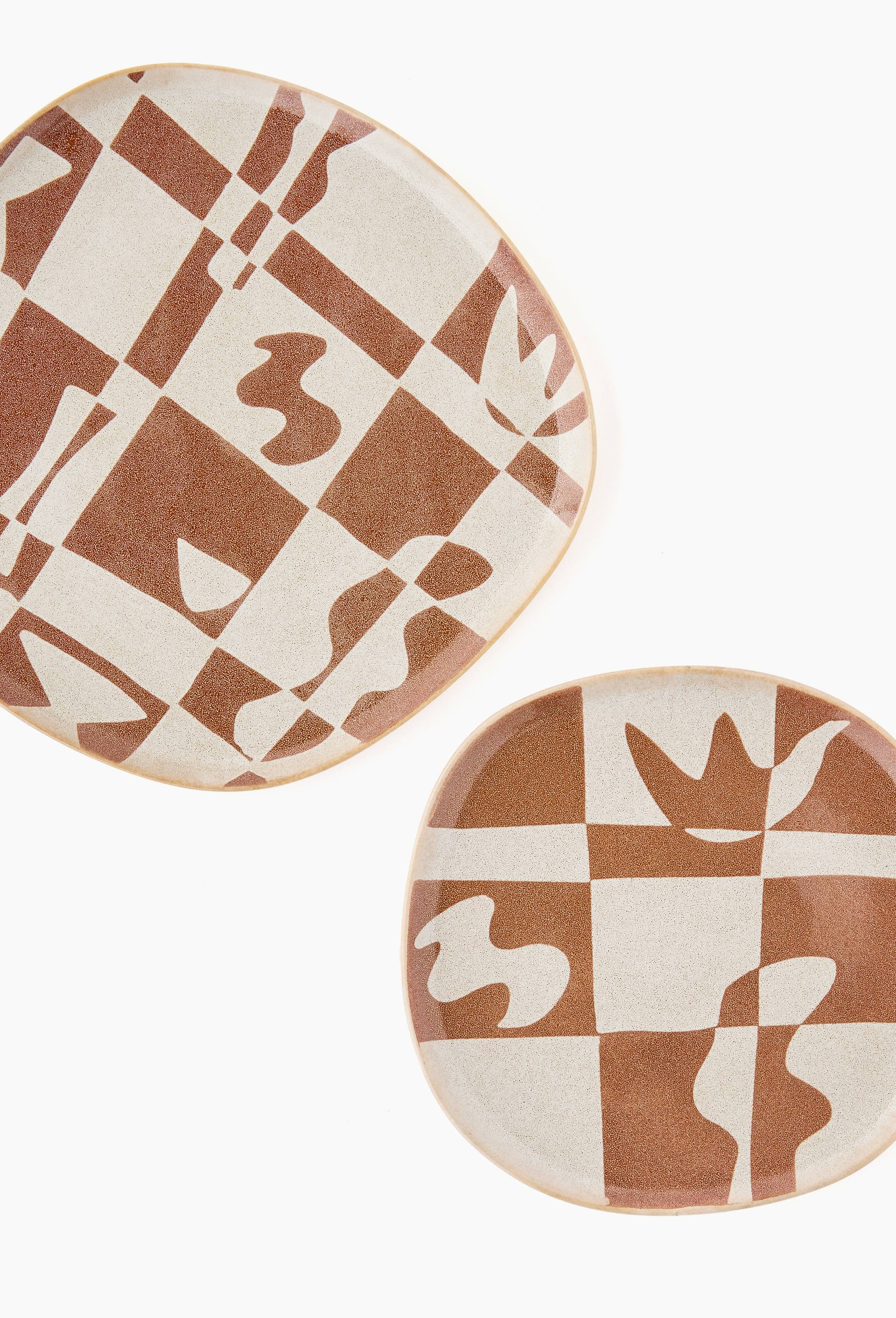 ASSIETTE DESSERT BROWN MOTIF CHECKS - GARANCE VALLEE X MONOPRIX - CERAMIQUE, Multicolore, large image number 1.0