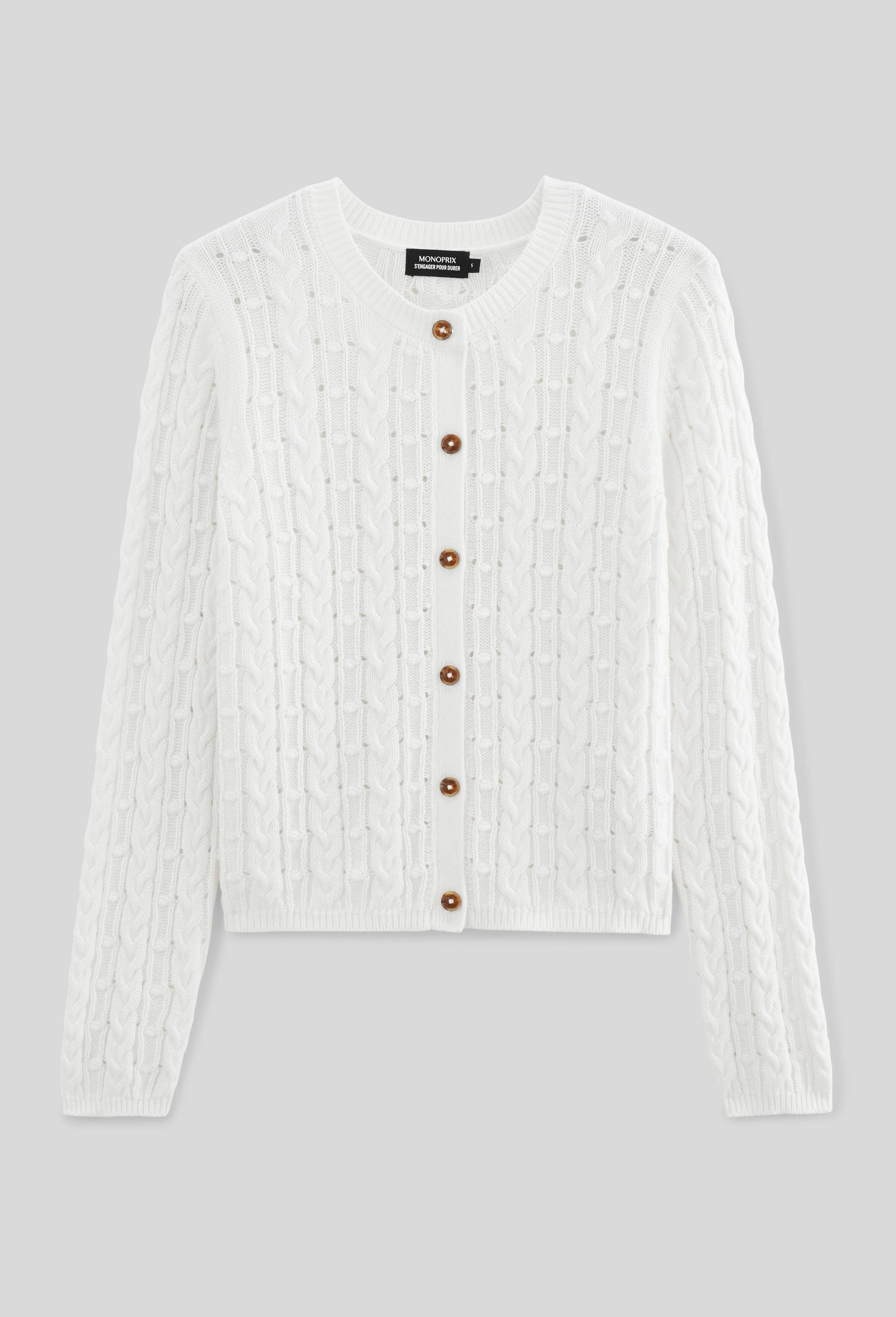 Cardigan boutonné à torsades en coton BIO, Ecru, large image number 2