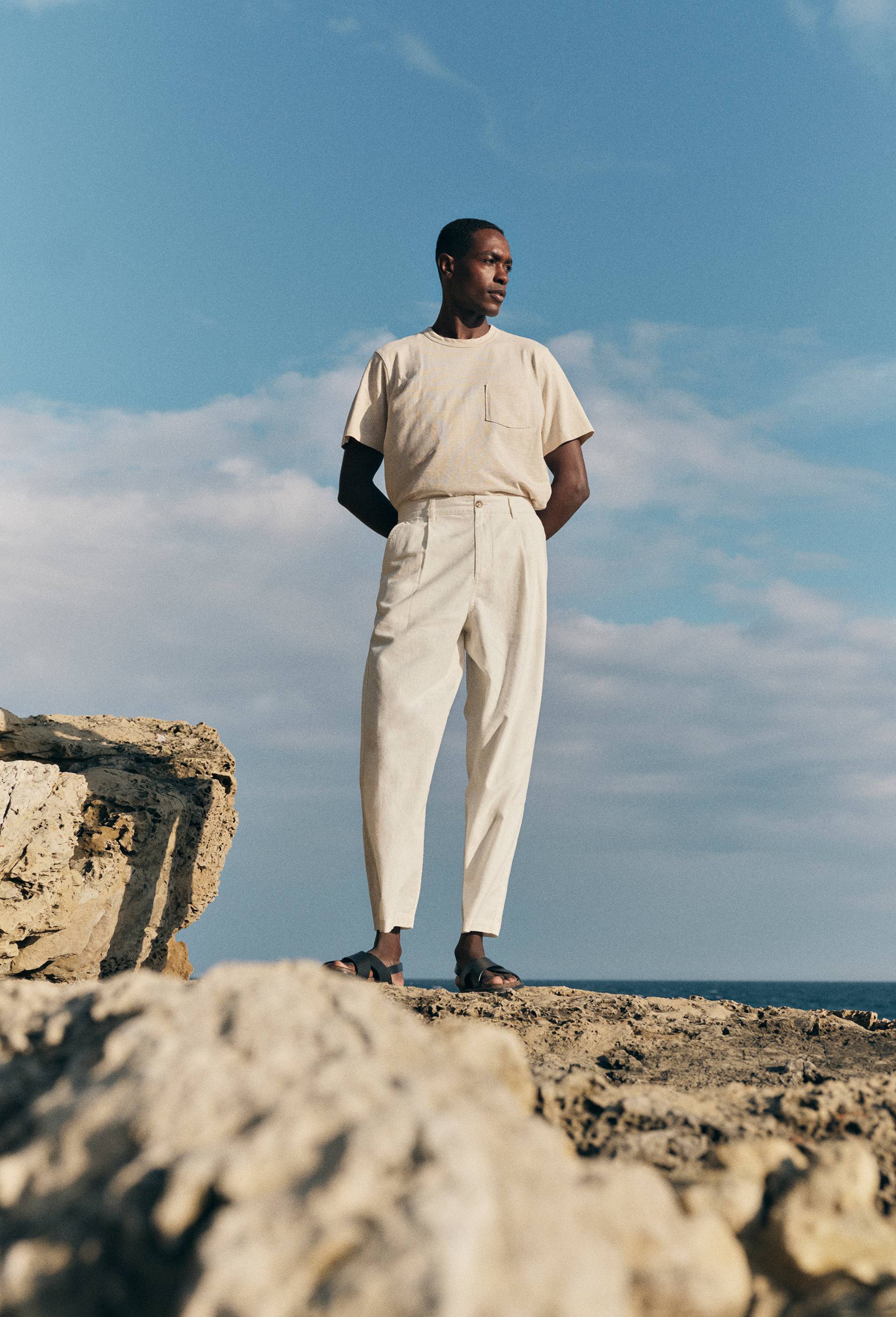 Pantalon à pince en mélange chanvre et coton, Ecru, large image number 0