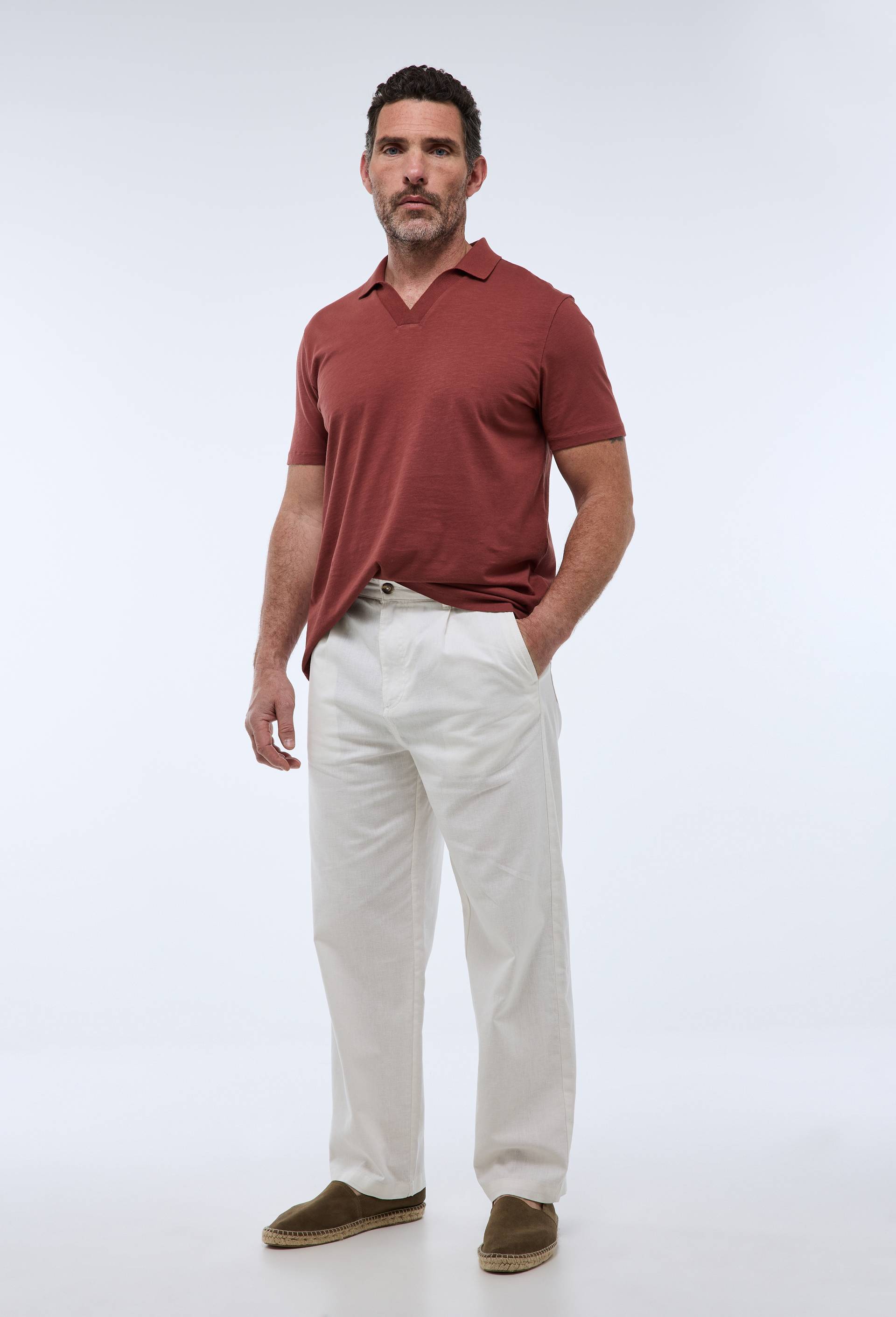 Pantalon à pince en mélange chanvre et coton, Ecru, large image number 1