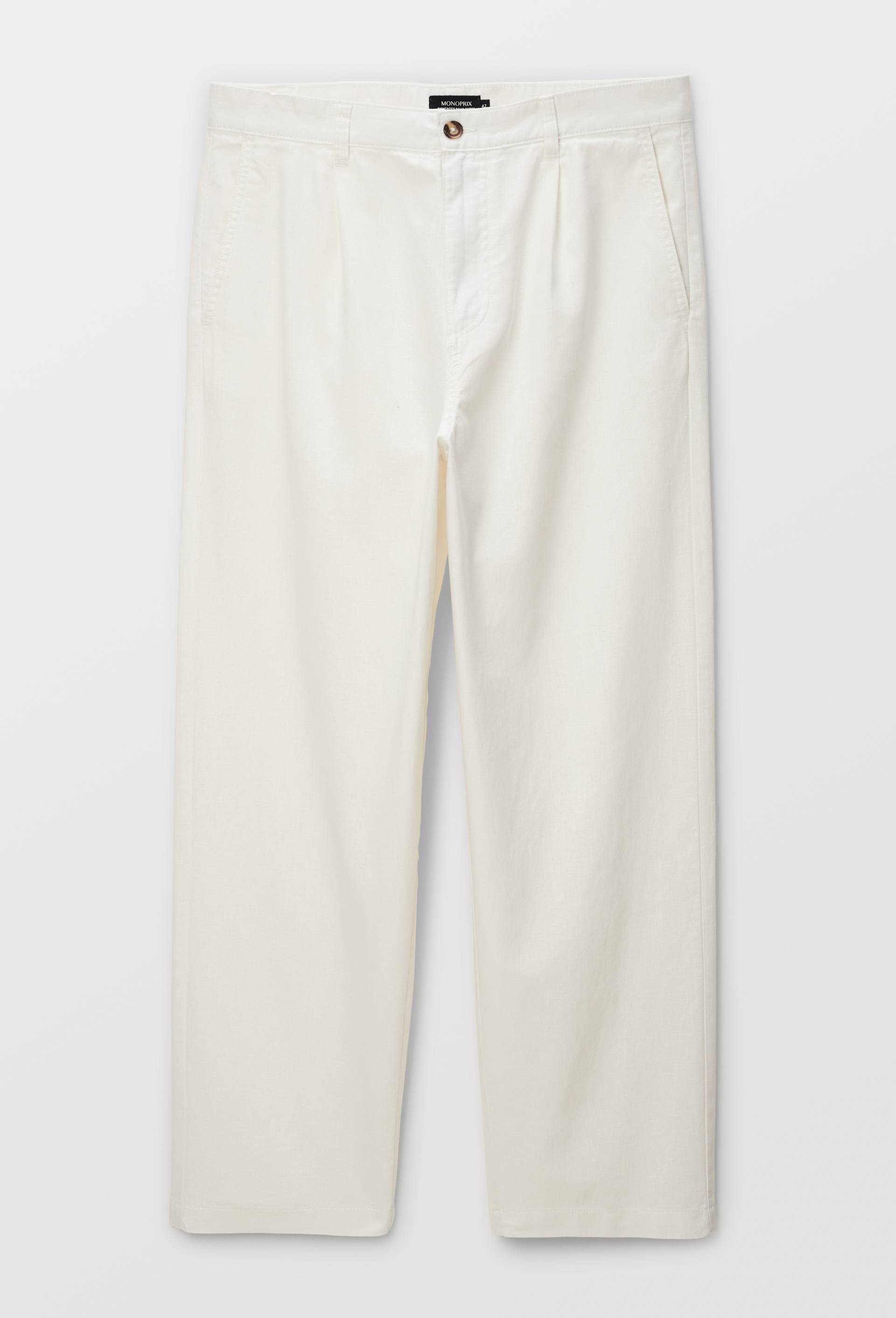 Pantalon &agrave; pince en m&eacute;lange chanvre et coton, Ecru, large image number 3