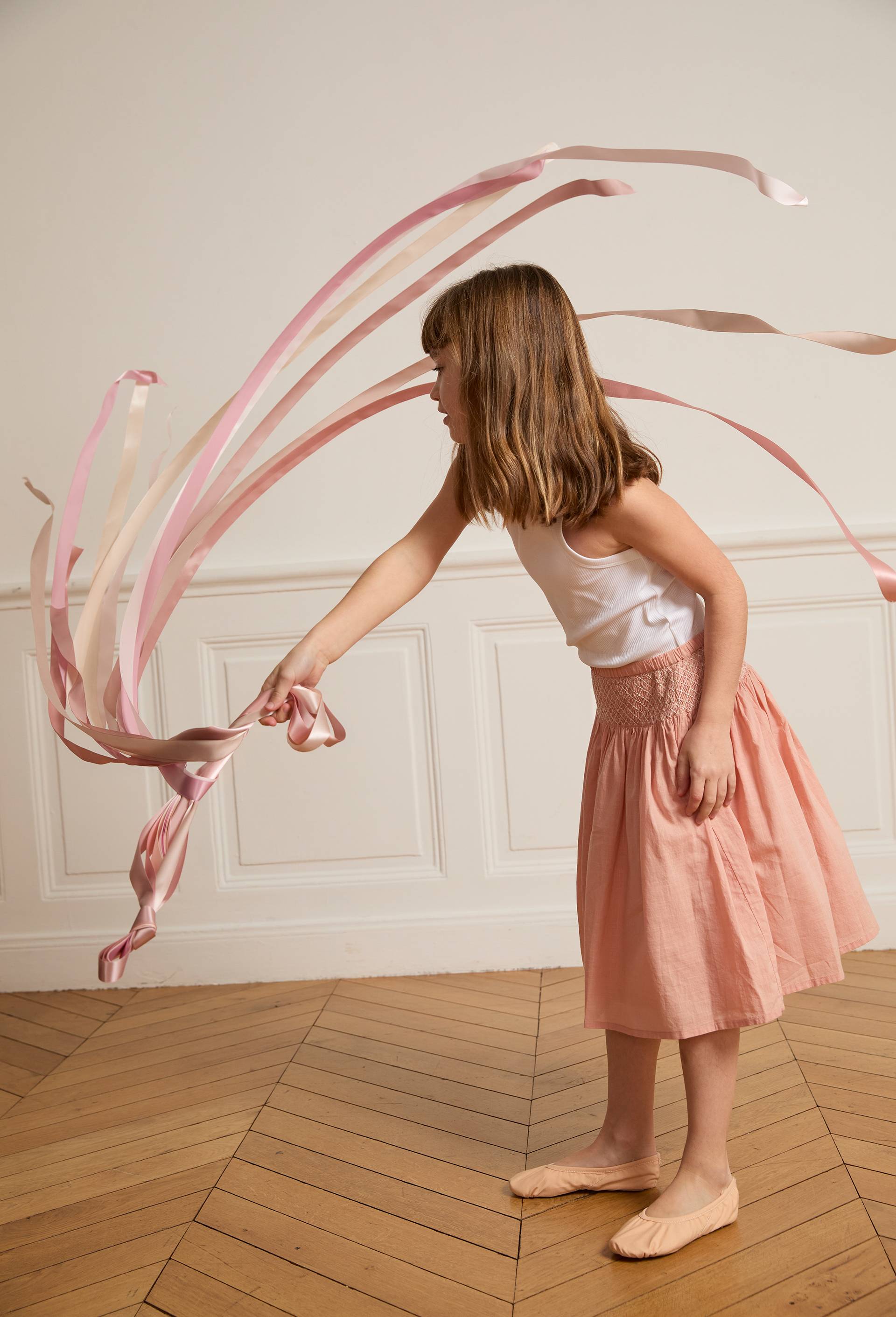 Jupon &agrave; smocks en coton, Rose, large image number 1