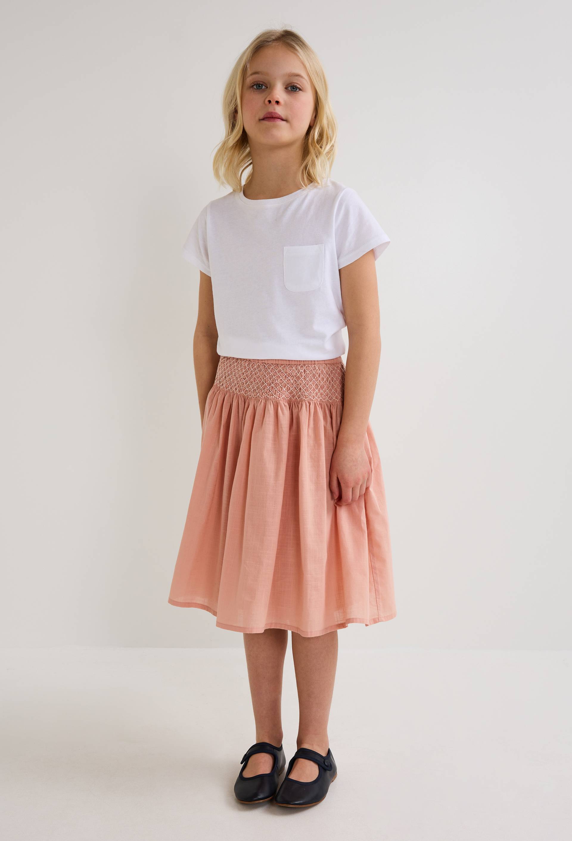 Jupon &agrave; smocks en coton, Rose, large image number 3