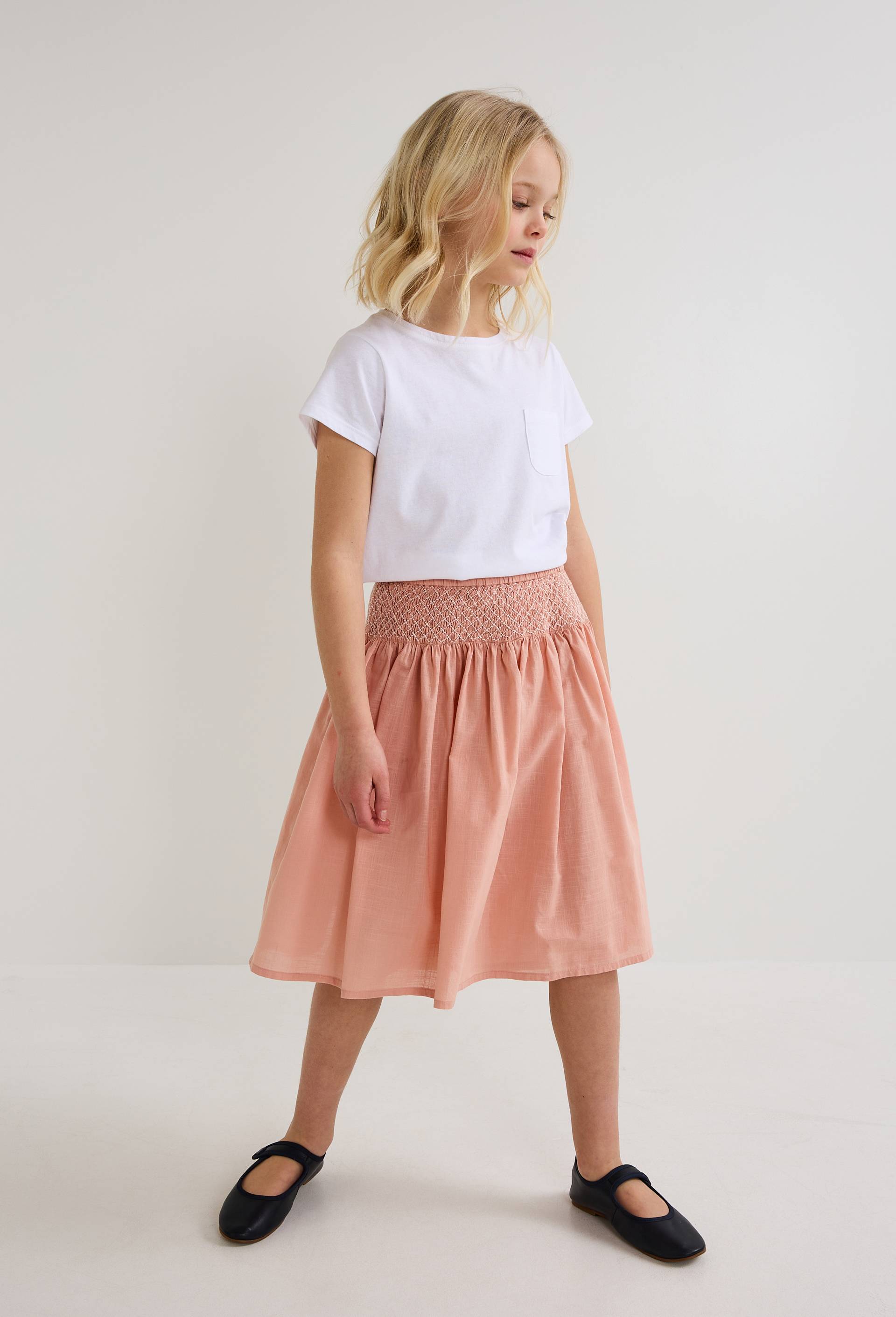 Jupon &agrave; smocks en coton, Rose, large image number 4
