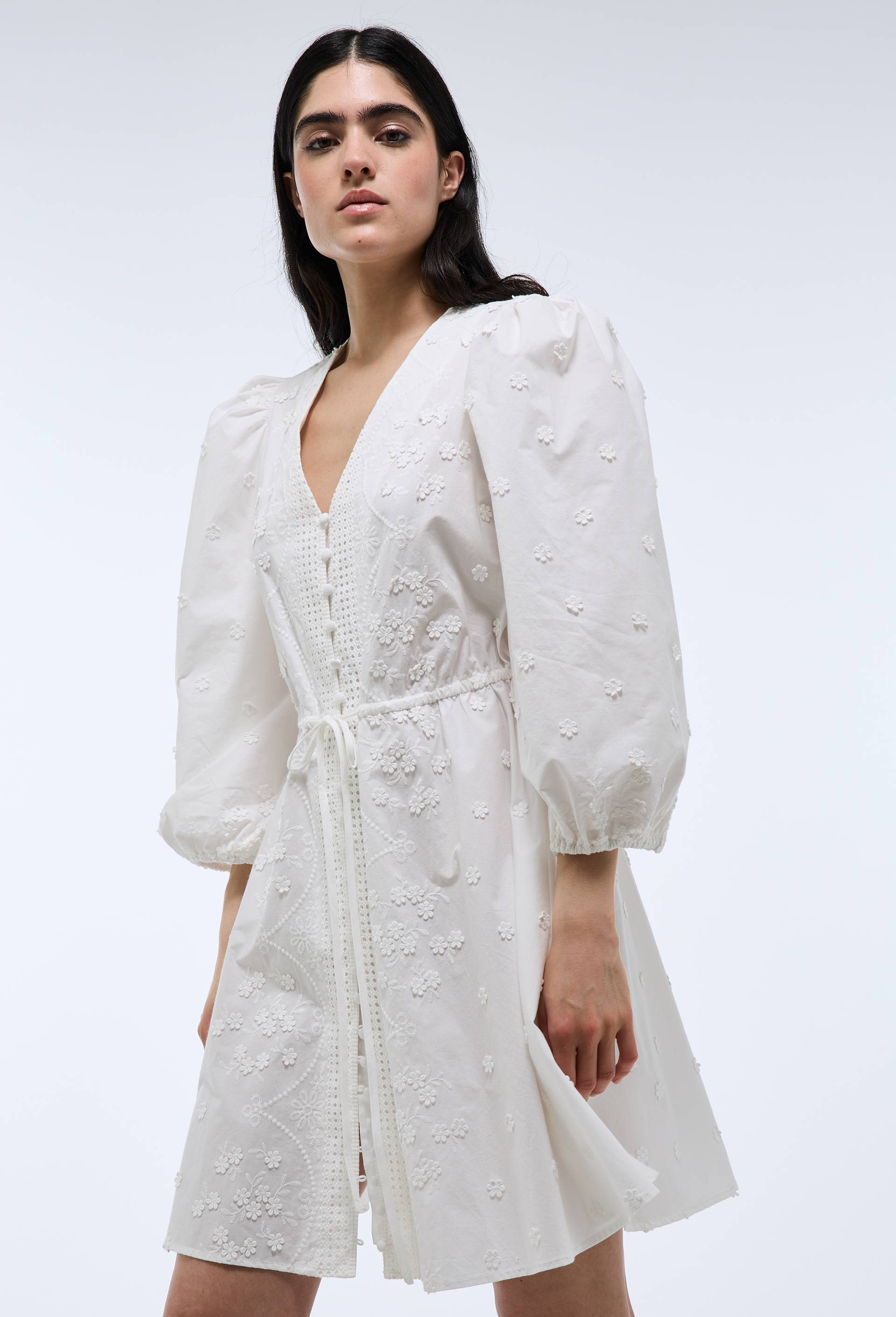Robe courte en dentelle en coton BIO GOTS, Blanc, large image number 0