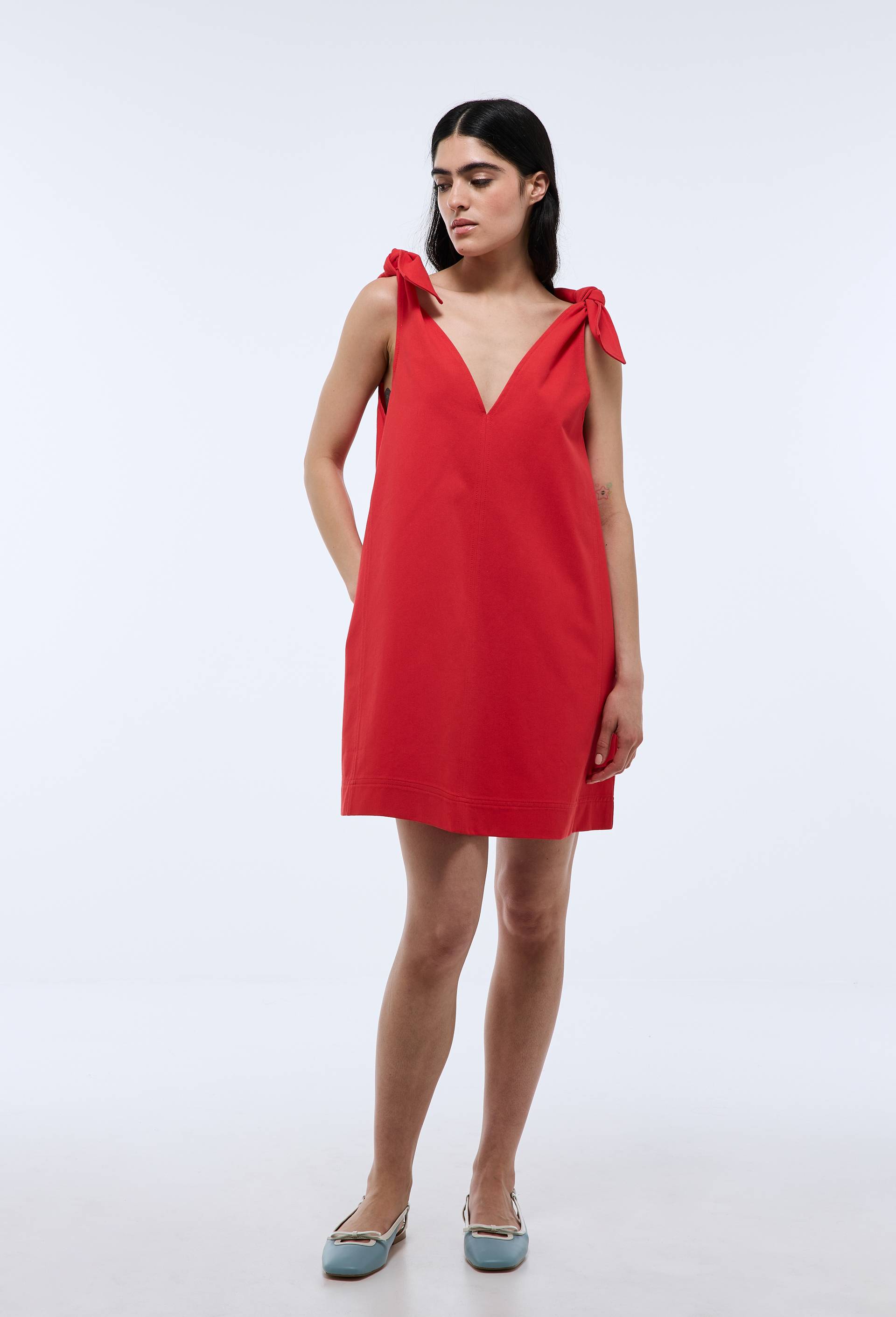 Robe courte unie en coton BIO GOTS, Rouge, large image number 0