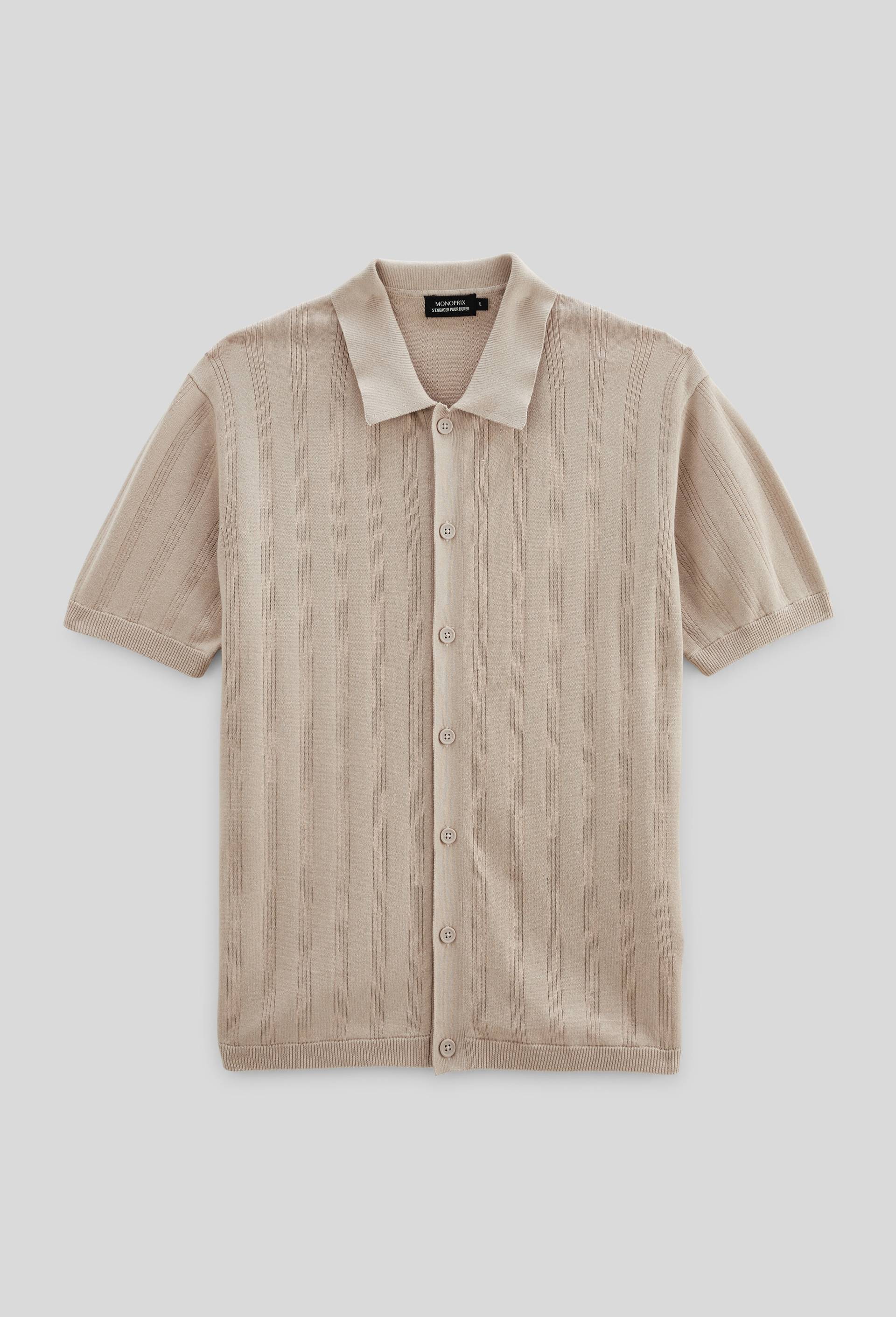Pull manches courtes boutonn&eacute; en coton BIO GOTS, Beige clair, large image number 2