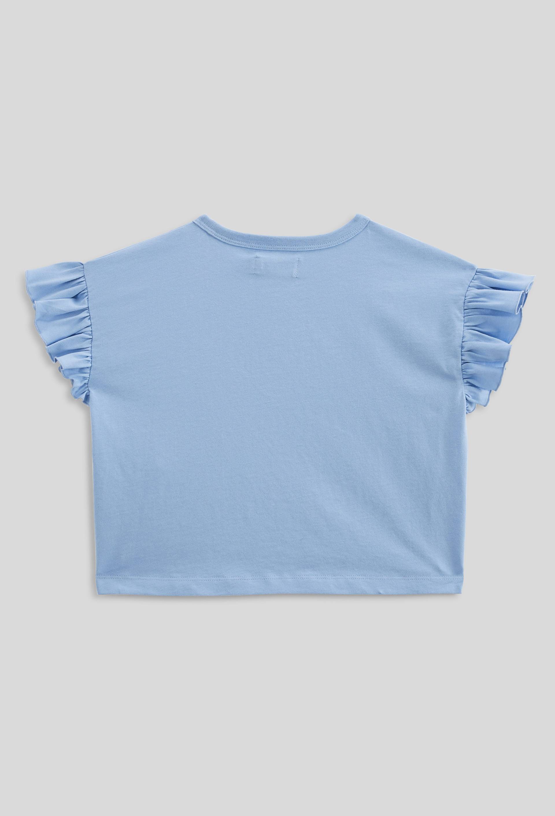 T-shirt manches volant&eacute;es en coton, Bleu, large image number 1