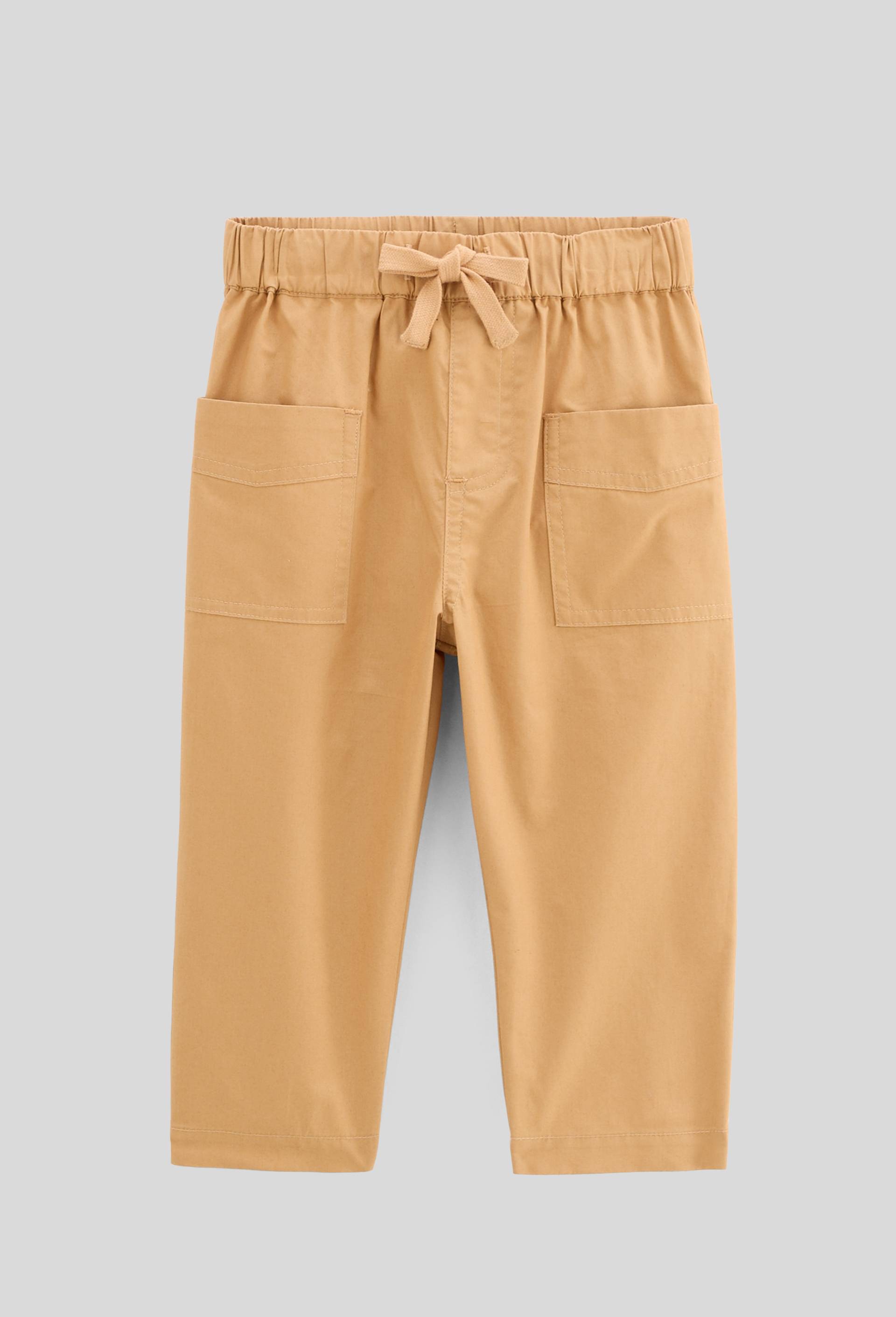 Pantalon taille élastique uni en popeline de coton BIO GOTS, Beige, large image number 0