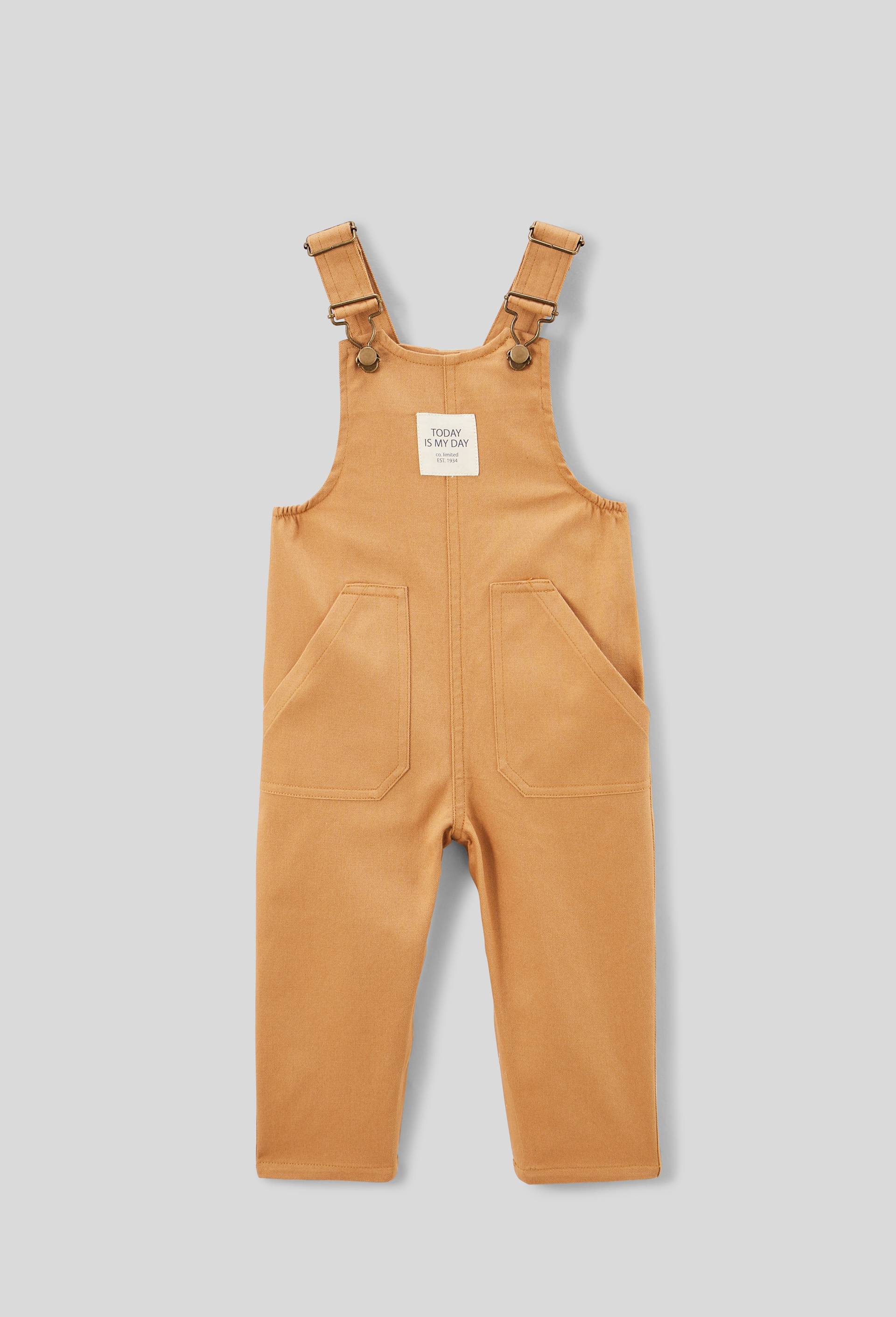 Salopette longue unie en coton BIO GOTS, Beige, large image number 0.0