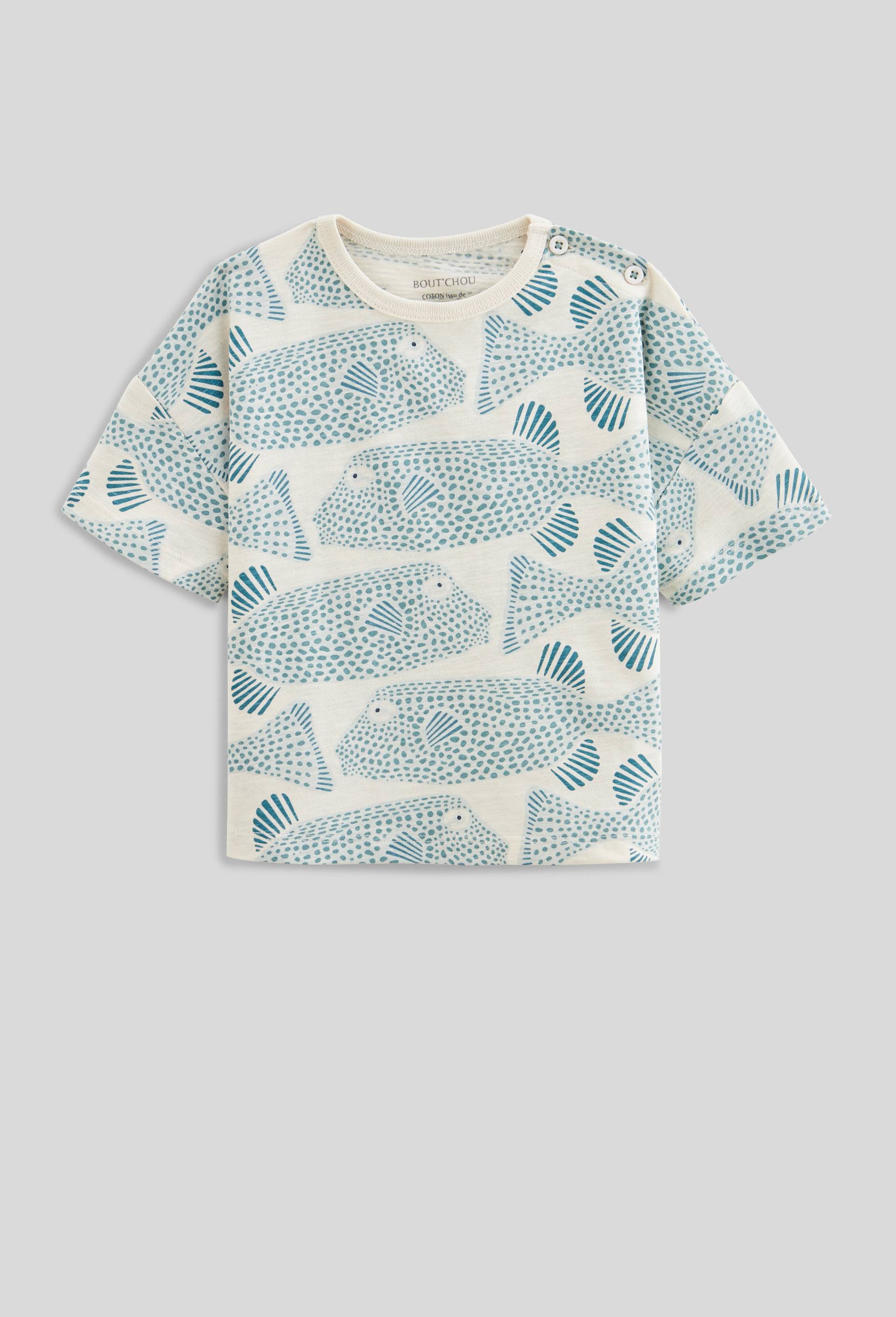 T-shirt manches courtes imprimé en coton BIO GOTS, Beige clair, large image number 0