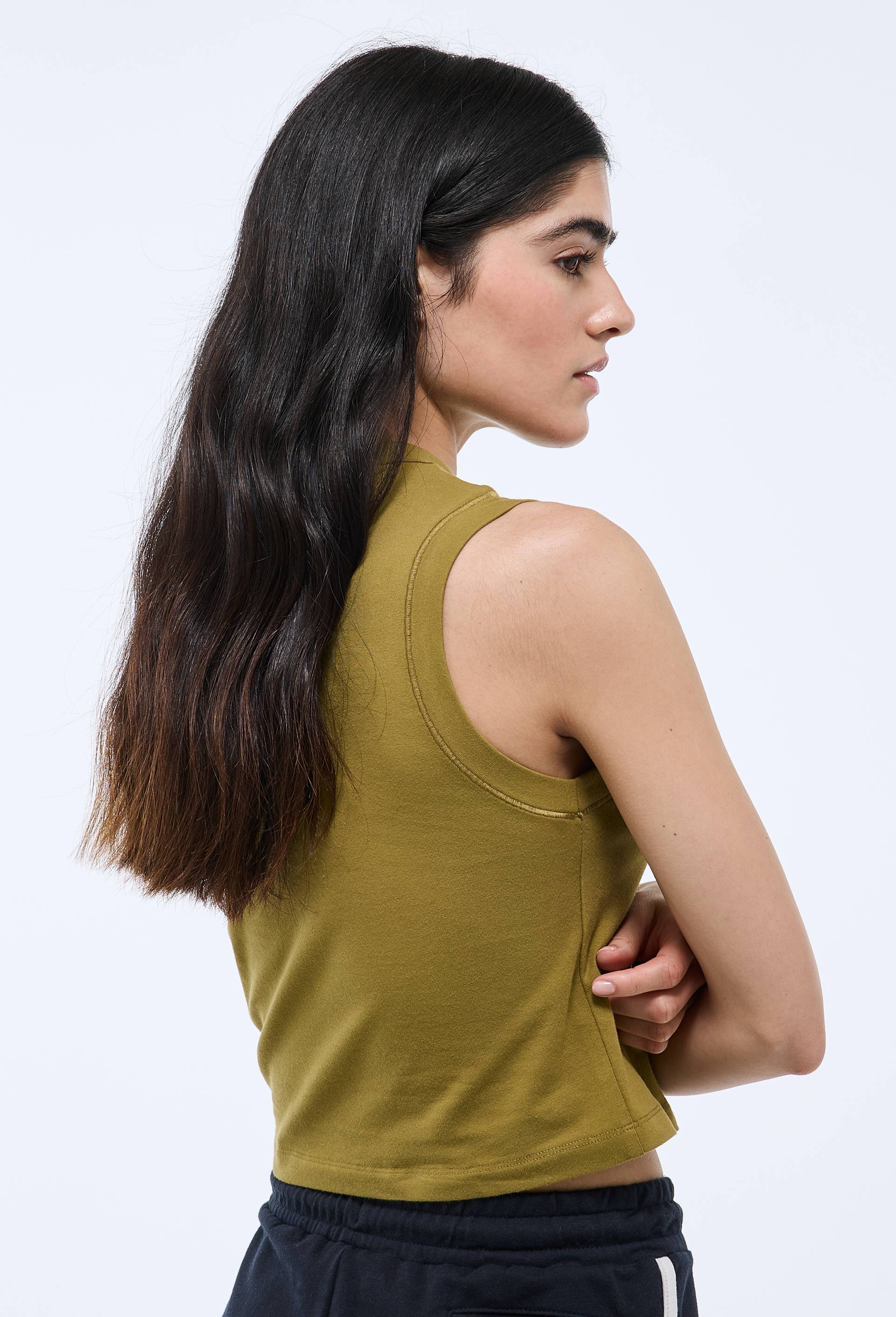 Crop top de sport uni VERT pour femme SPORT