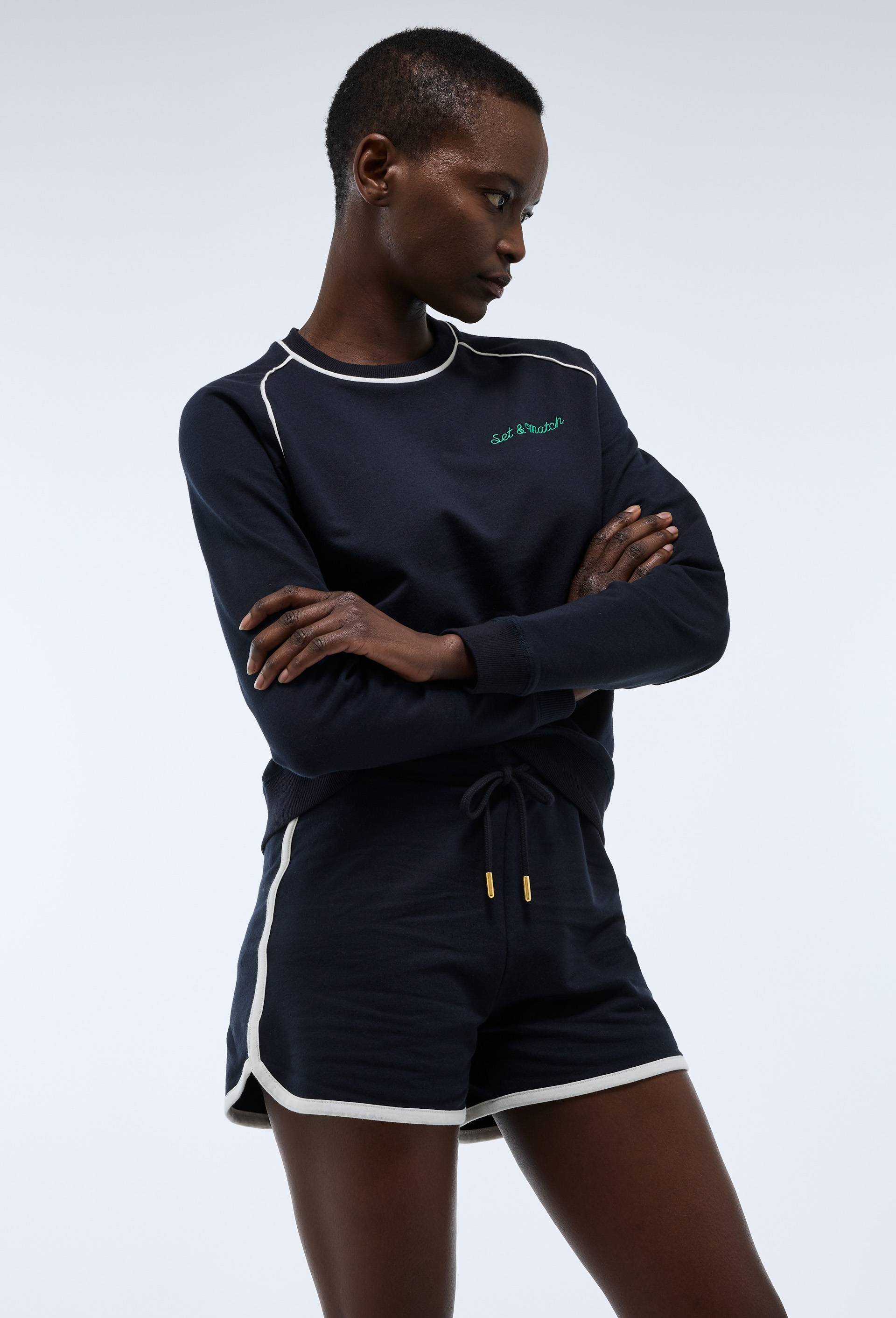 Short de tennis uni en molleton l&eacute;ger de coton BIO, Bleu fonc&eacute;, large image number 0