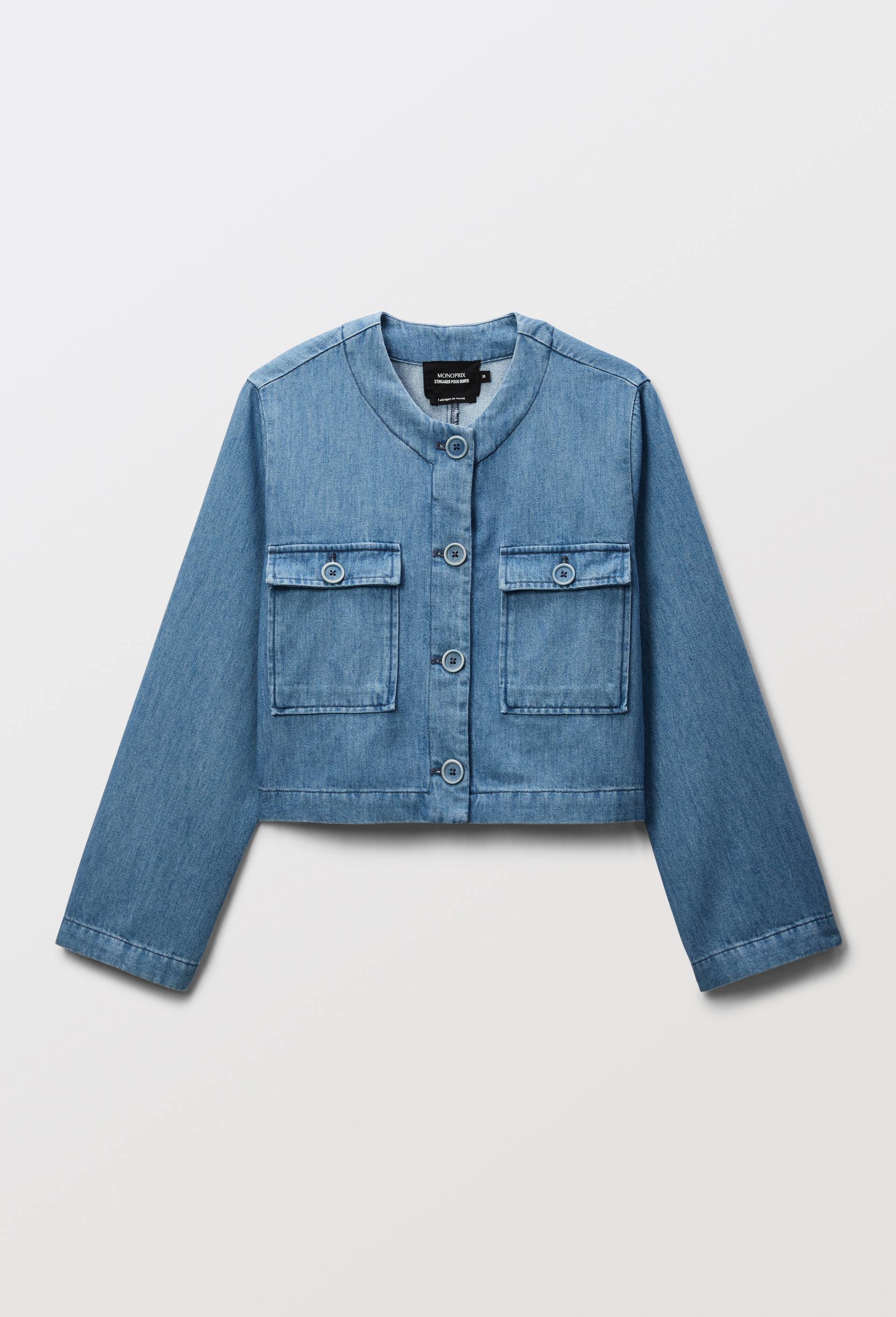 Veste courte unie en denim, Bleu fonc&eacute;, large image number 3