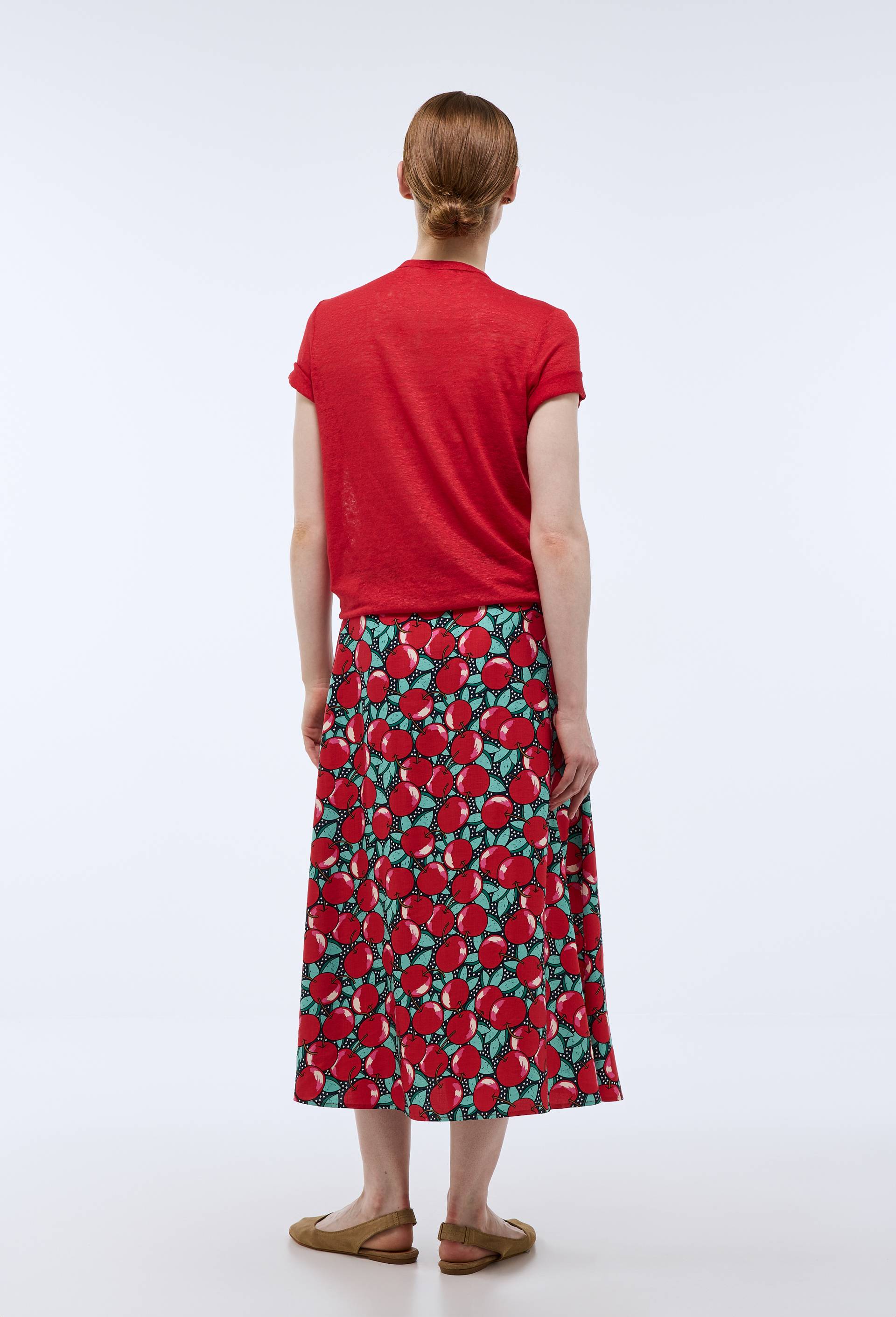 Jupe midi en viscose et lin, Bleu fonc&eacute;, large image number 1