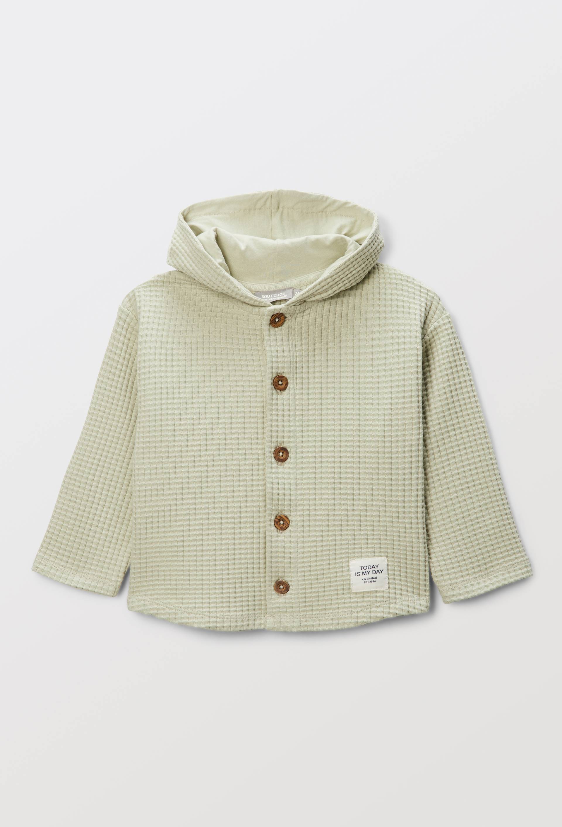 Cardigan capuche molleton uni en coton BIO GOTS, Vert clair, large image number 0