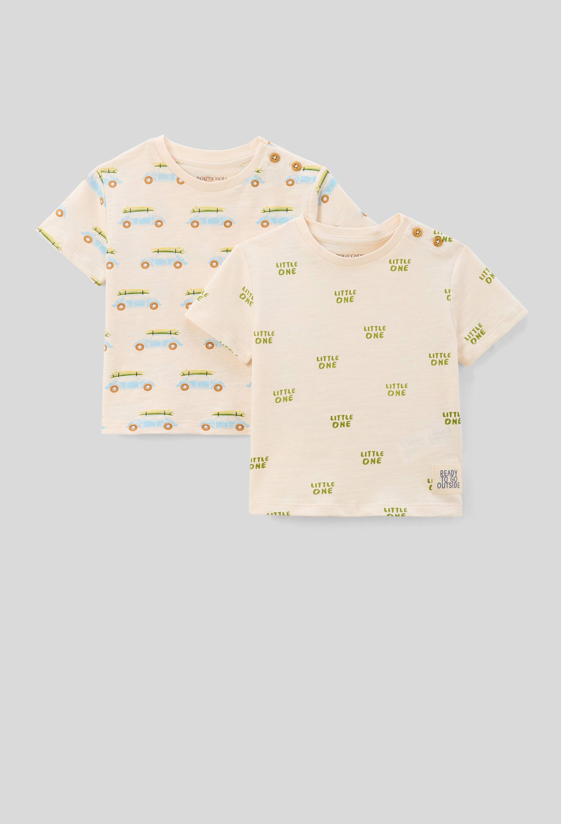 Lot de 2 t-shirts manches courtes imprimés en coton BIO GOTS, Ecru, large image number 0