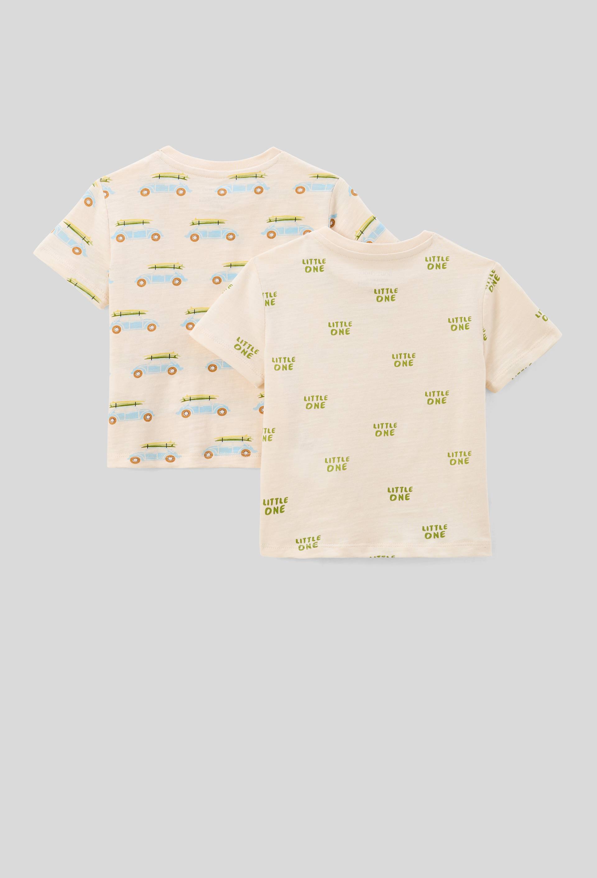 Lot de 2 t-shirts manches courtes imprimés en coton BIO GOTS, Ecru, large image number 1