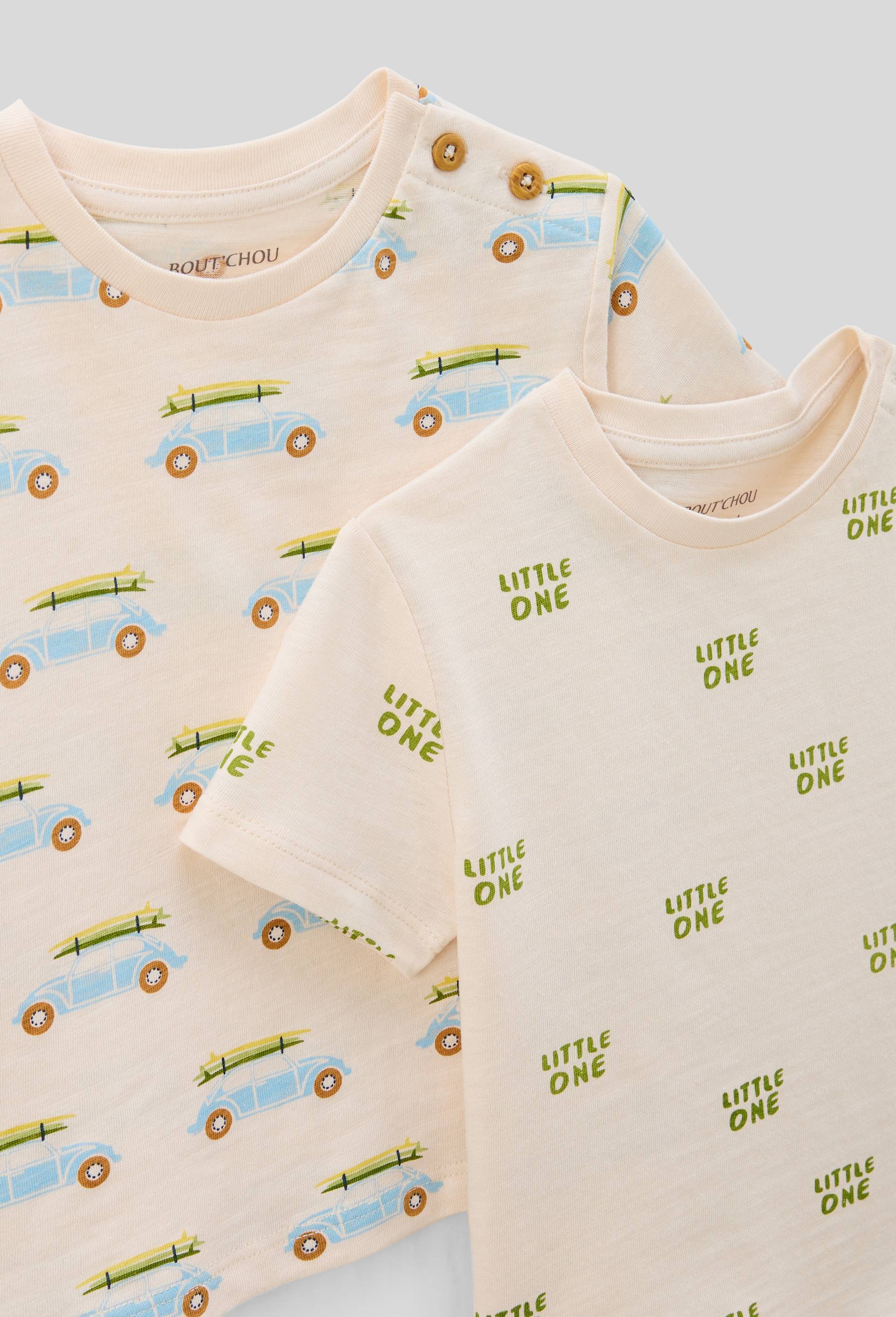 Lot de 2 t-shirts manches courtes imprimés en coton BIO GOTS, Ecru, large image number 2
