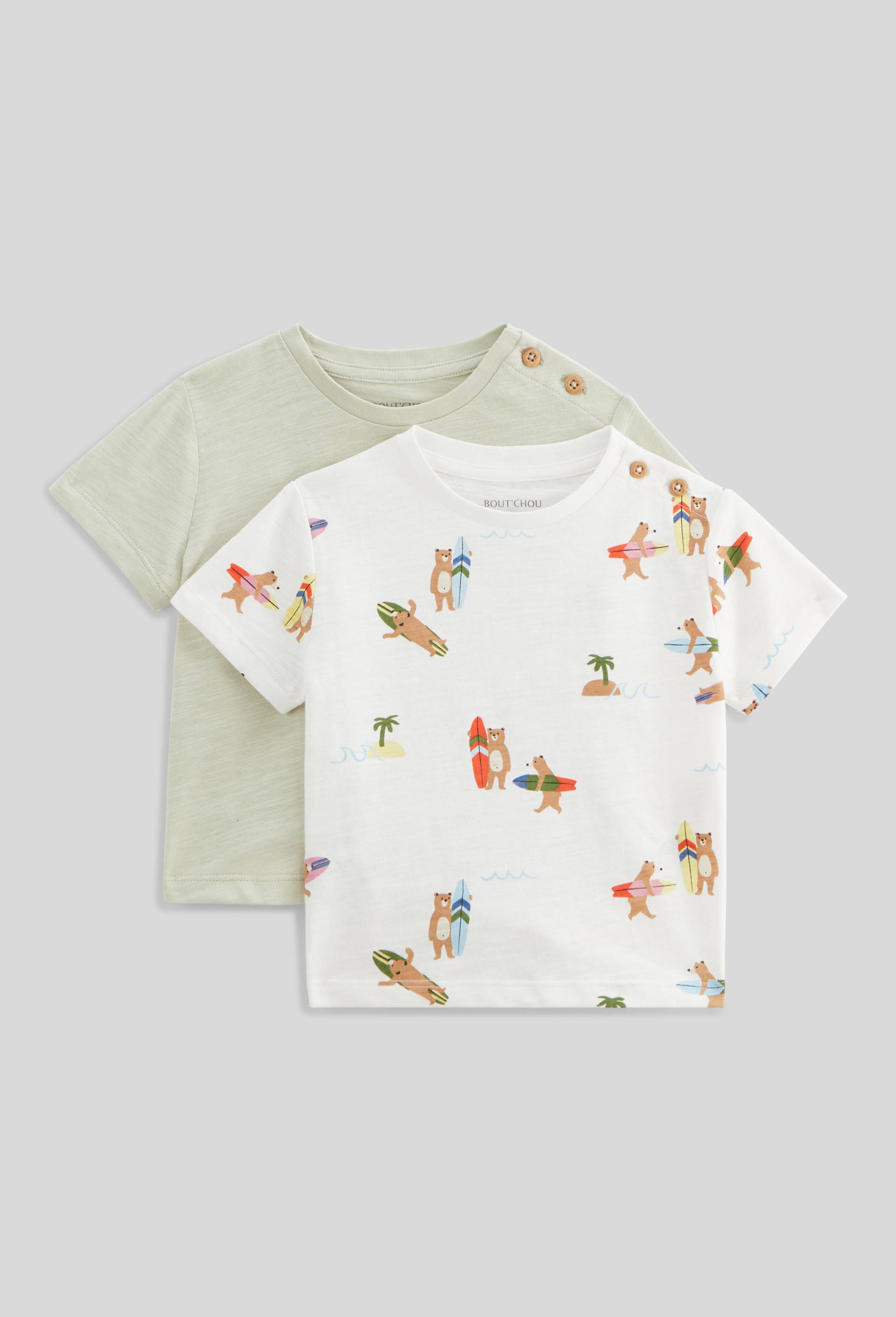 Lot de 2 t-shirts manches courtes imprimé et uni en coton BIO GOTS, Vert clair, large image number 0