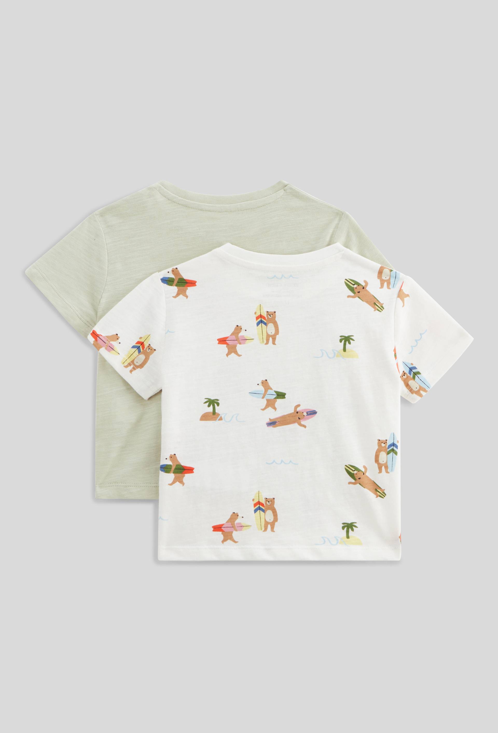 Lot de 2 t-shirts manches courtes imprimé et uni en coton BIO GOTS, Vert clair, large image number 1