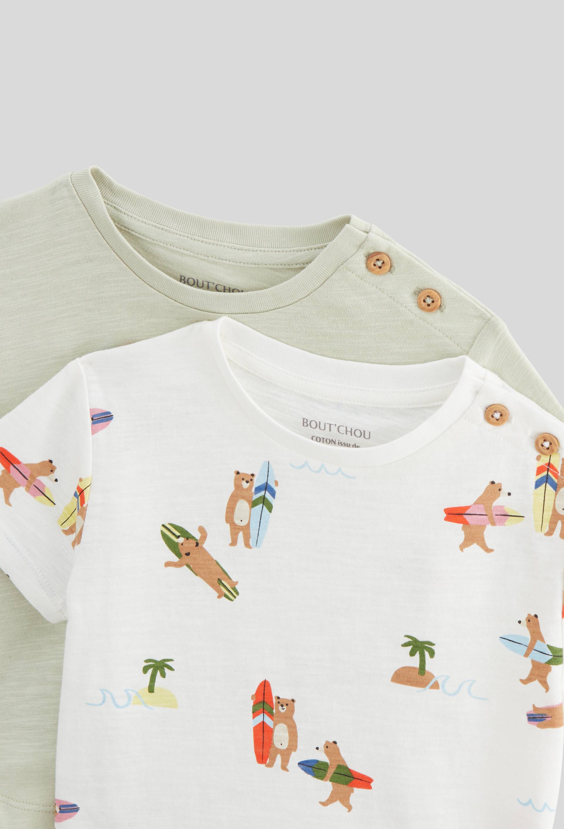 Lot de 2 t-shirts manches courtes imprimé et uni en coton BIO GOTS, Vert clair, large image number 2