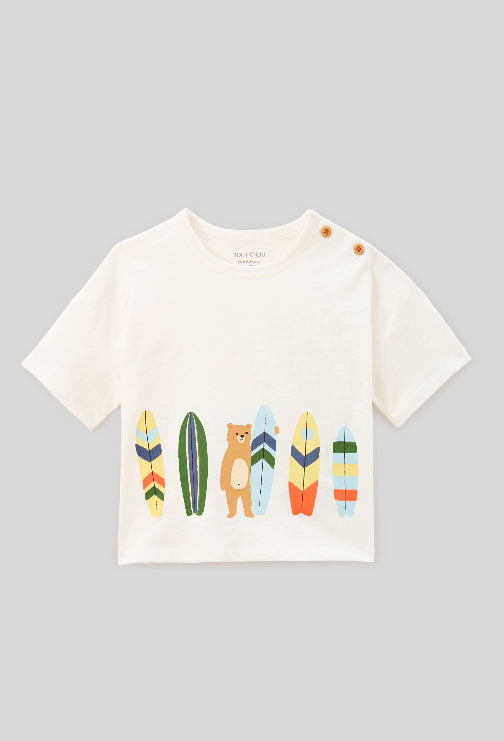 T-shirt manches courtes imprimé en coton BIO GOTS, Ecru, large image number 0