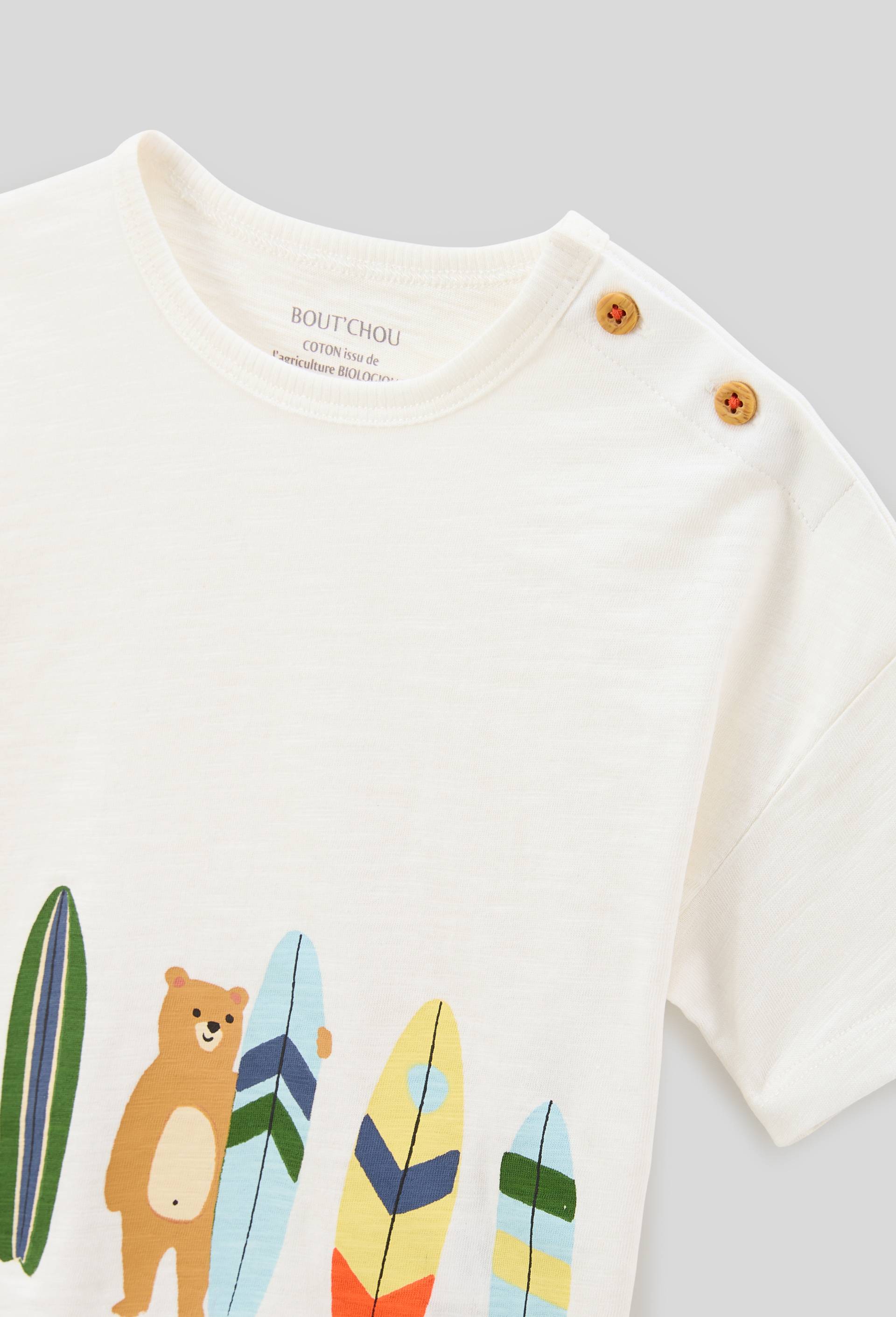 T-shirt manches courtes imprimé en coton BIO GOTS, Ecru, large image number 2