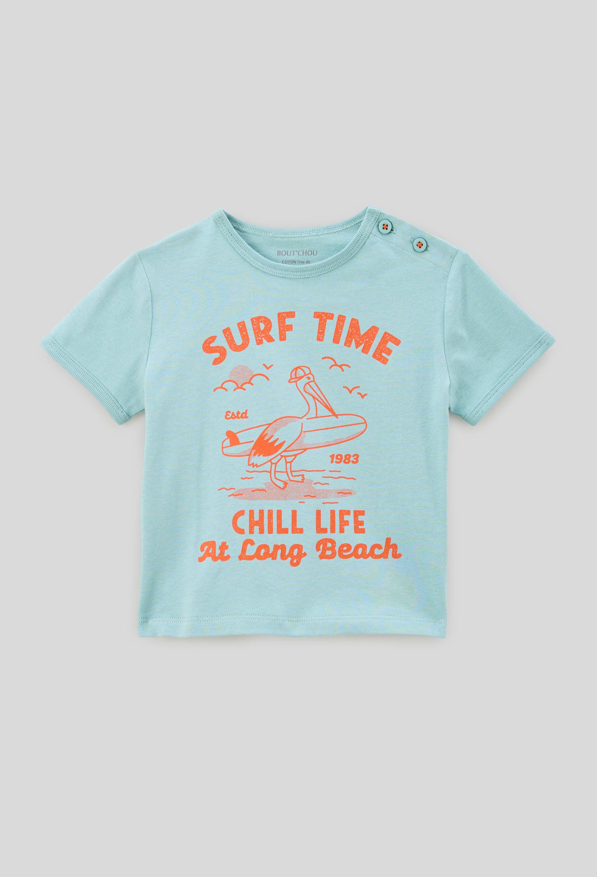 T-shirt manches courtes imprimé en coton BIO GOTS, Bleu, large image number 0.0
