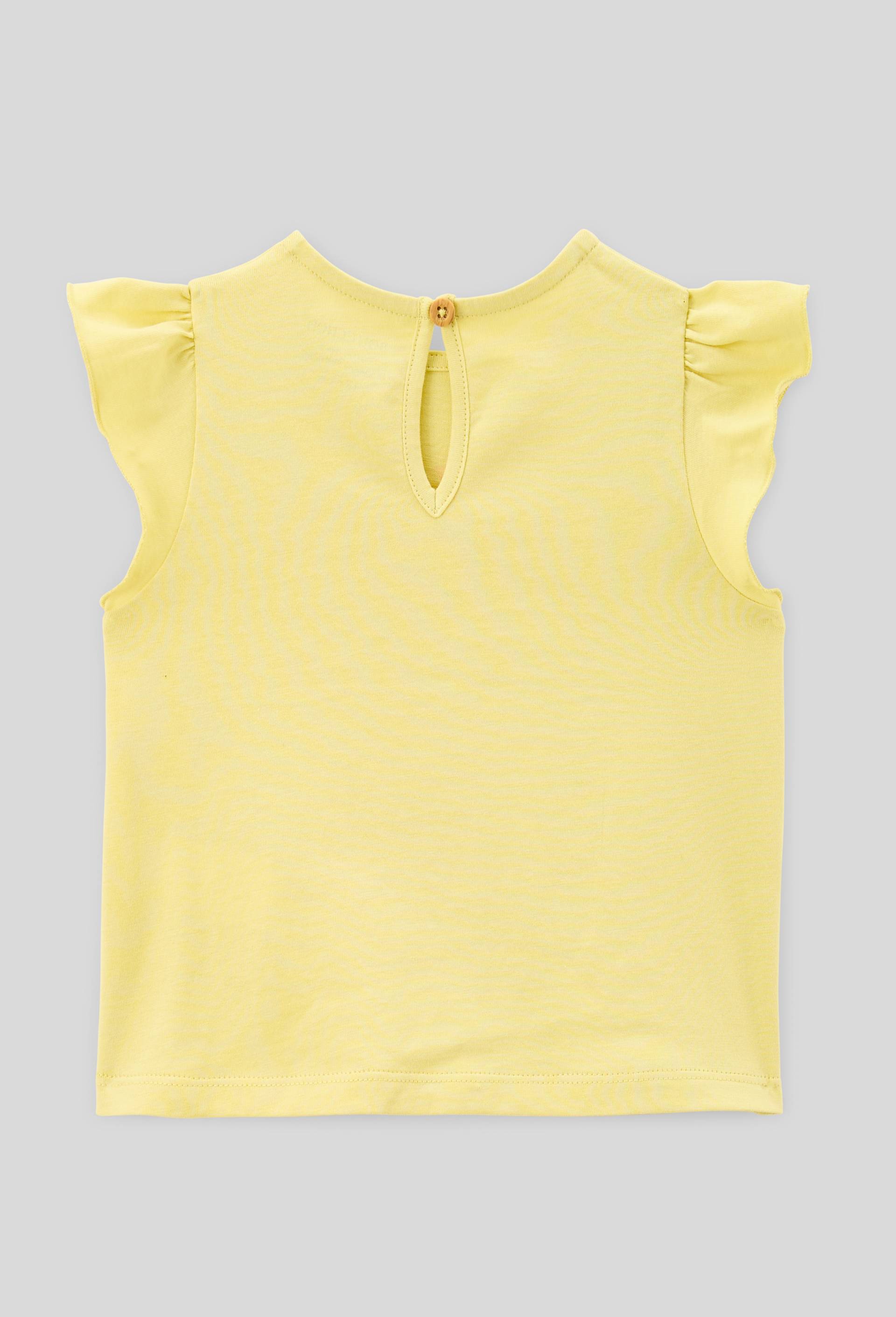 T-shirt manches courtes &agrave; volants imprim&eacute; en coton BIO GOTS, Jaune, large image number 1.0