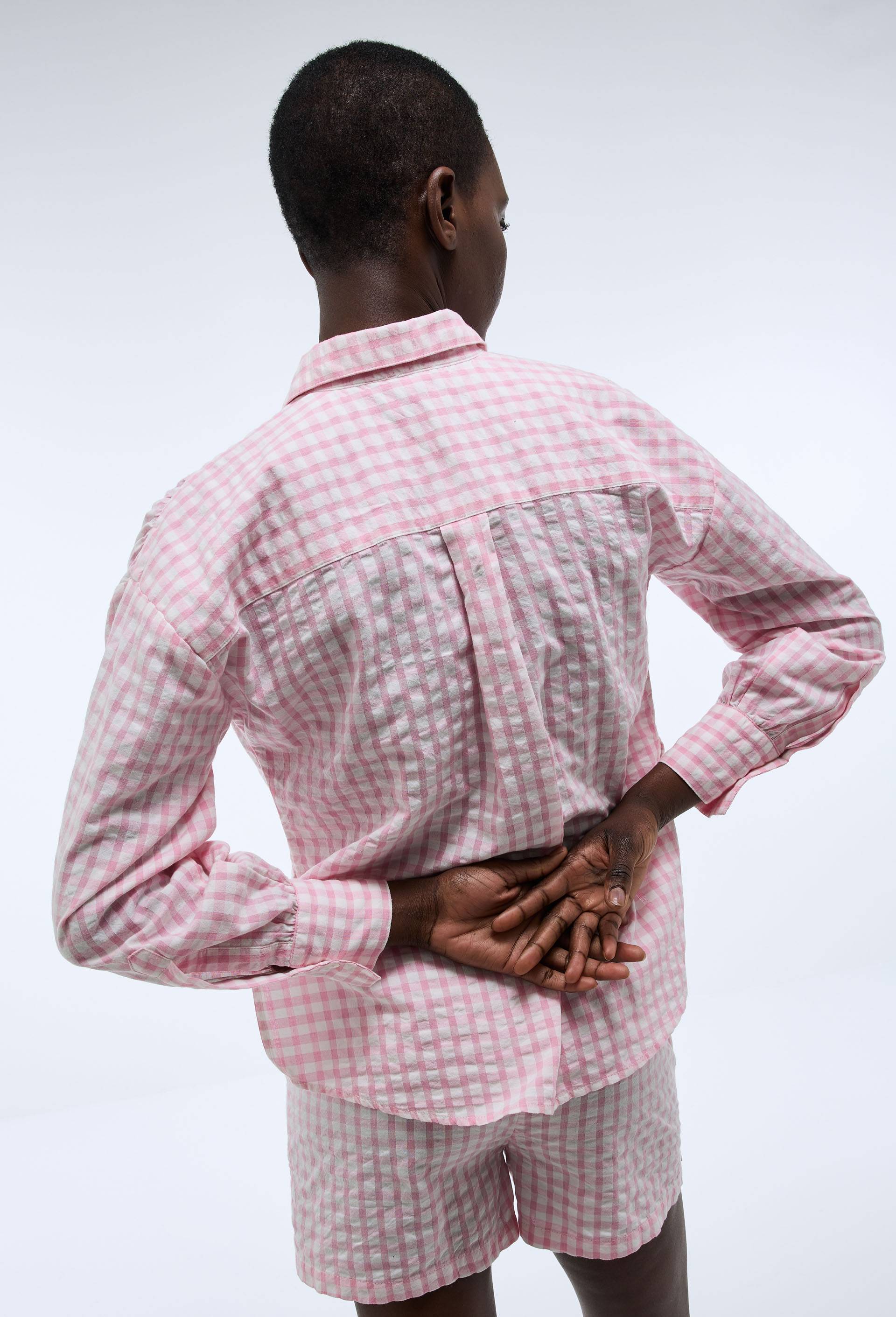 Chemise de plage vichy en coton BIO GOTS, Rose, large image number 1