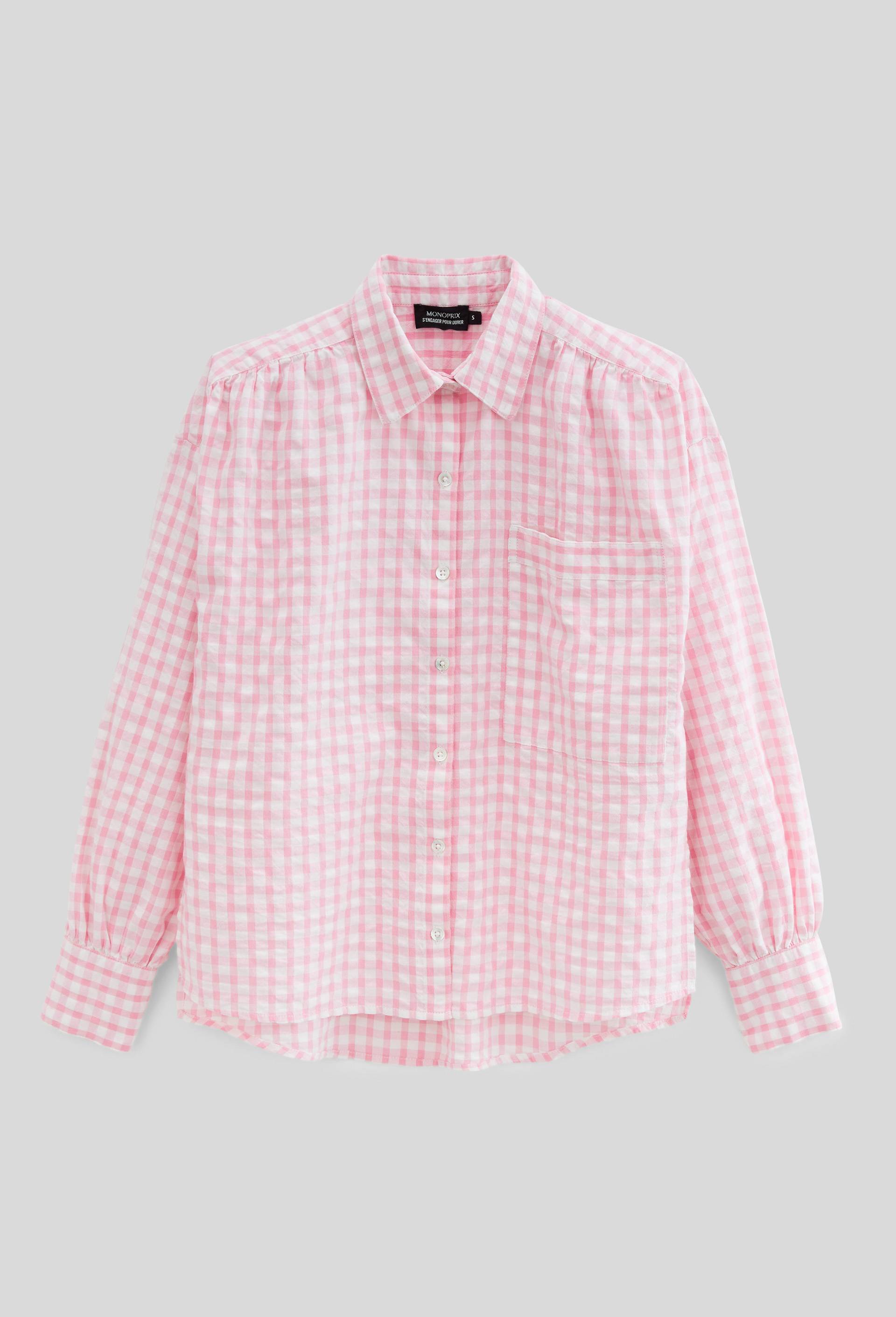 Chemise de plage vichy en coton BIO GOTS, Rose, large image number 2.0