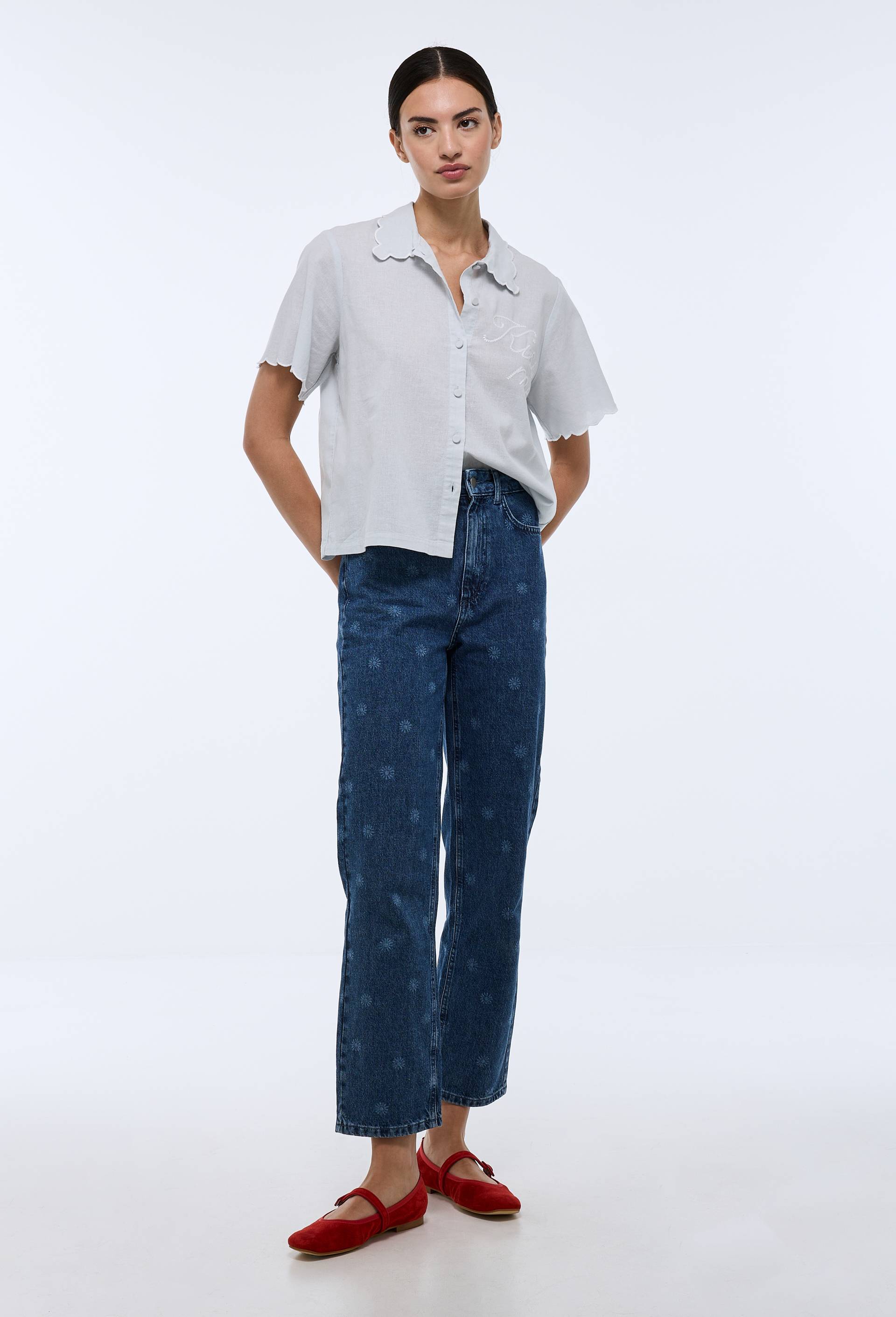 Jean droit &agrave; motifs, Bleu fonc&eacute;, large image number 0