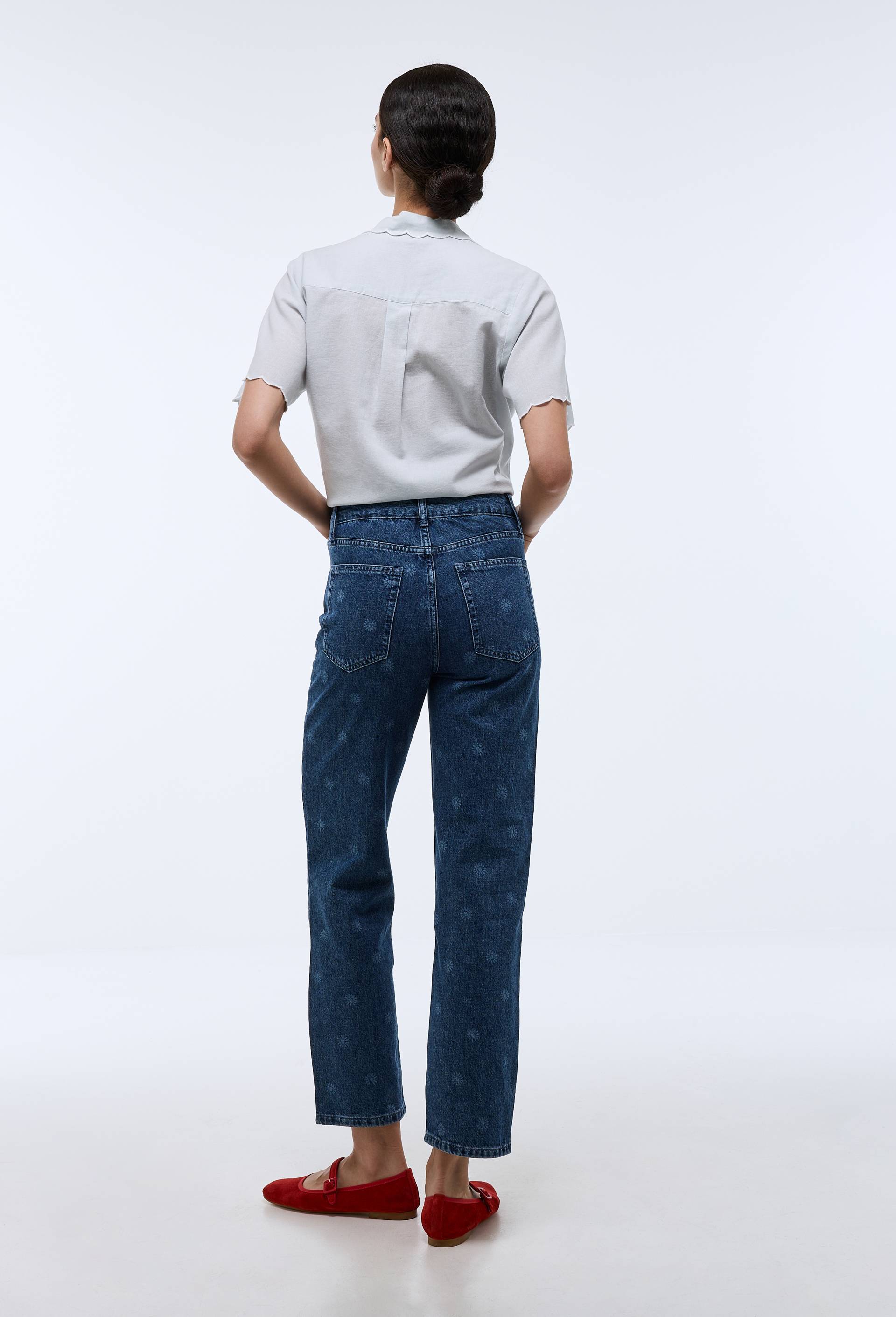 Jean droit &agrave; motifs, Bleu fonc&eacute;, large image number 1