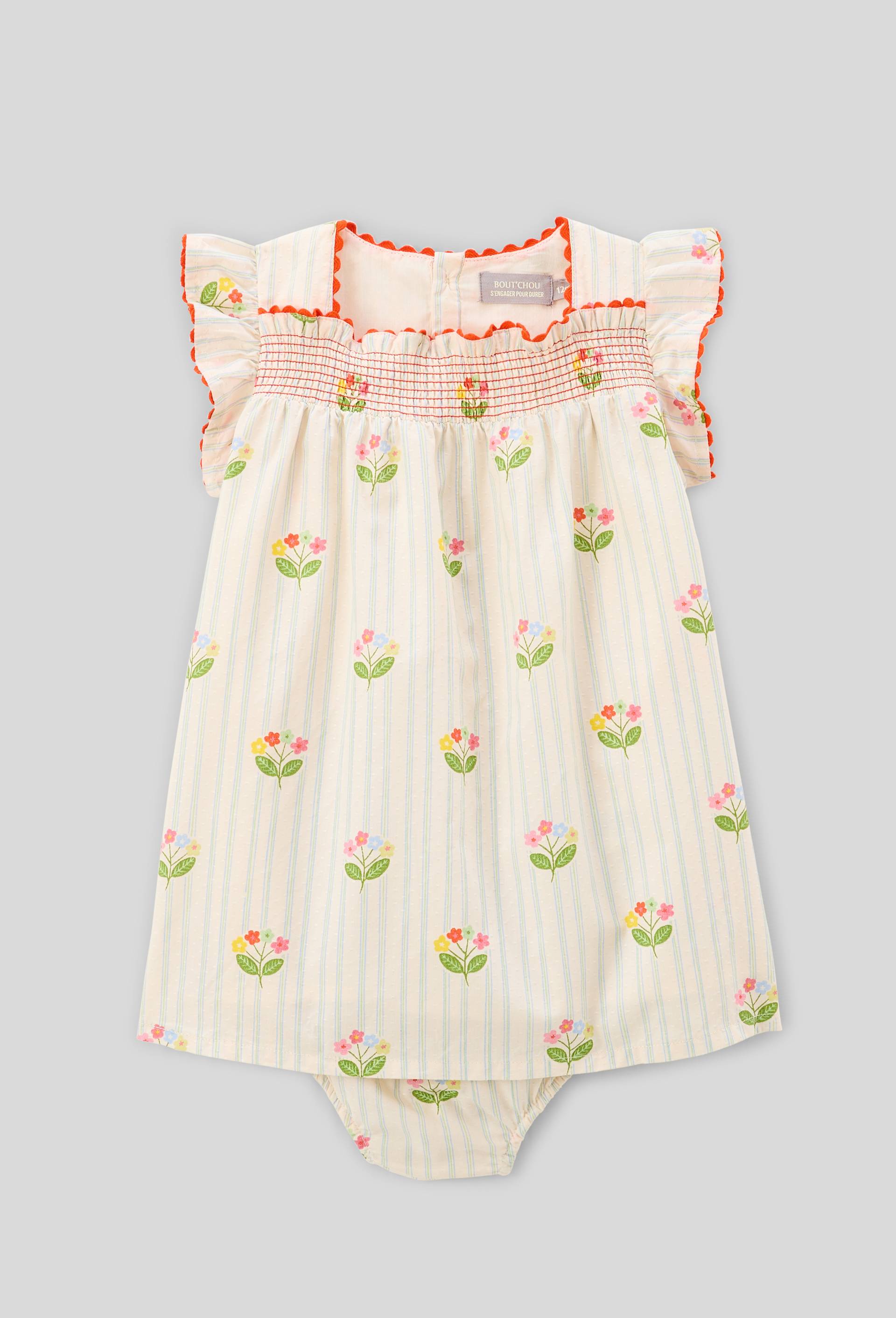 Robe avec bloomer rayés et imprimés en coton BIO GOTS, Beige clair, large image number 0