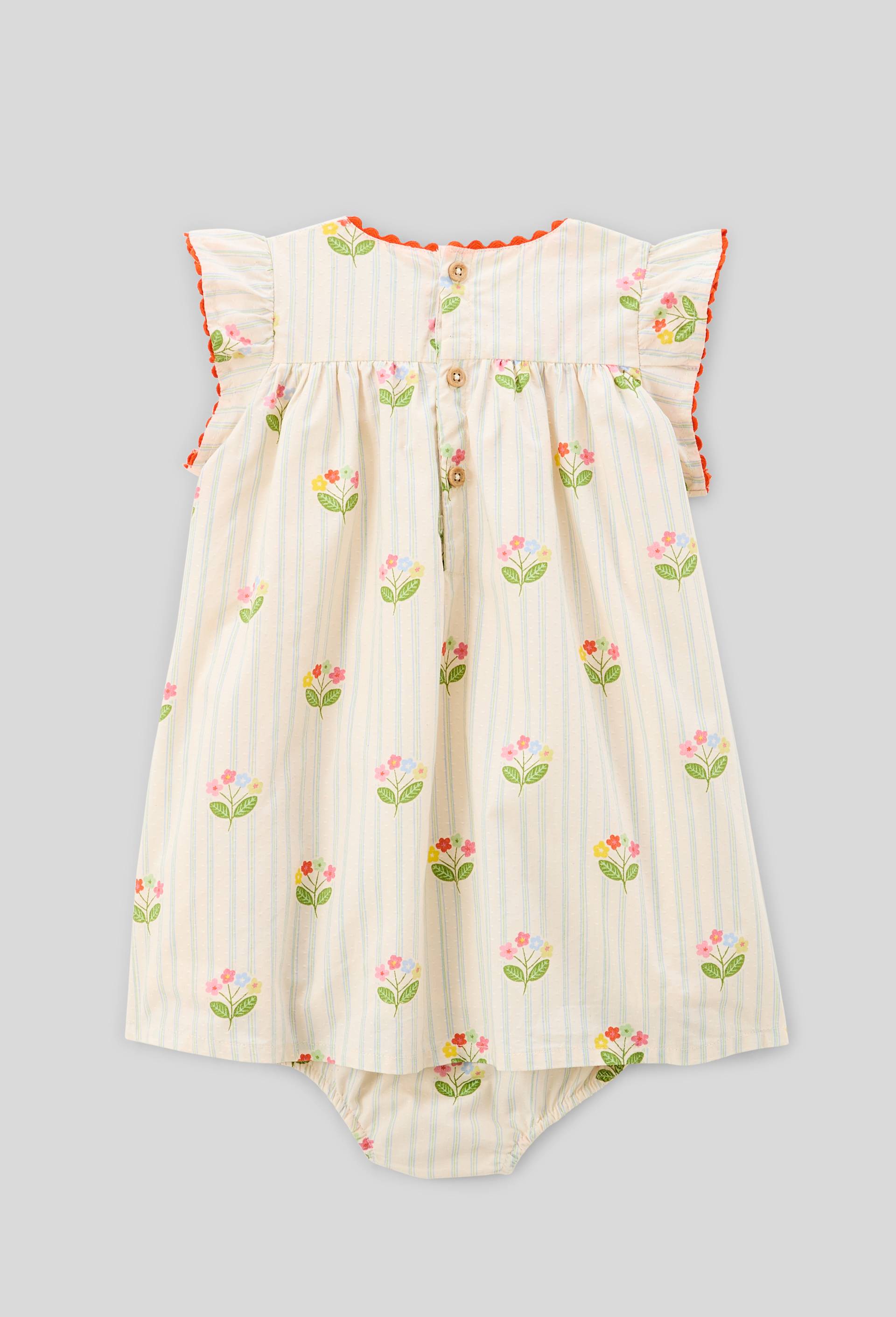 Robe avec bloomer rayés et imprimés en coton BIO GOTS, Beige clair, large image number 1