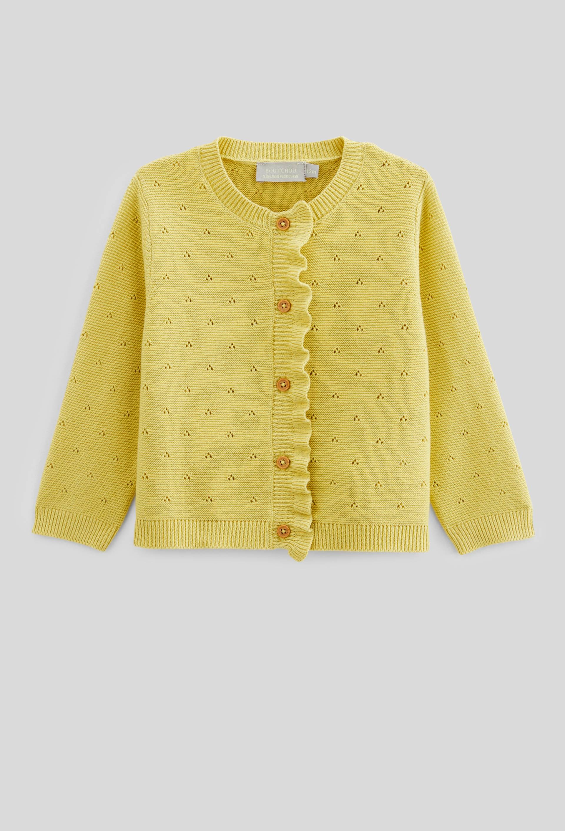 Cardigan maille fantaisie en coton, Jaune, large image number 2.0