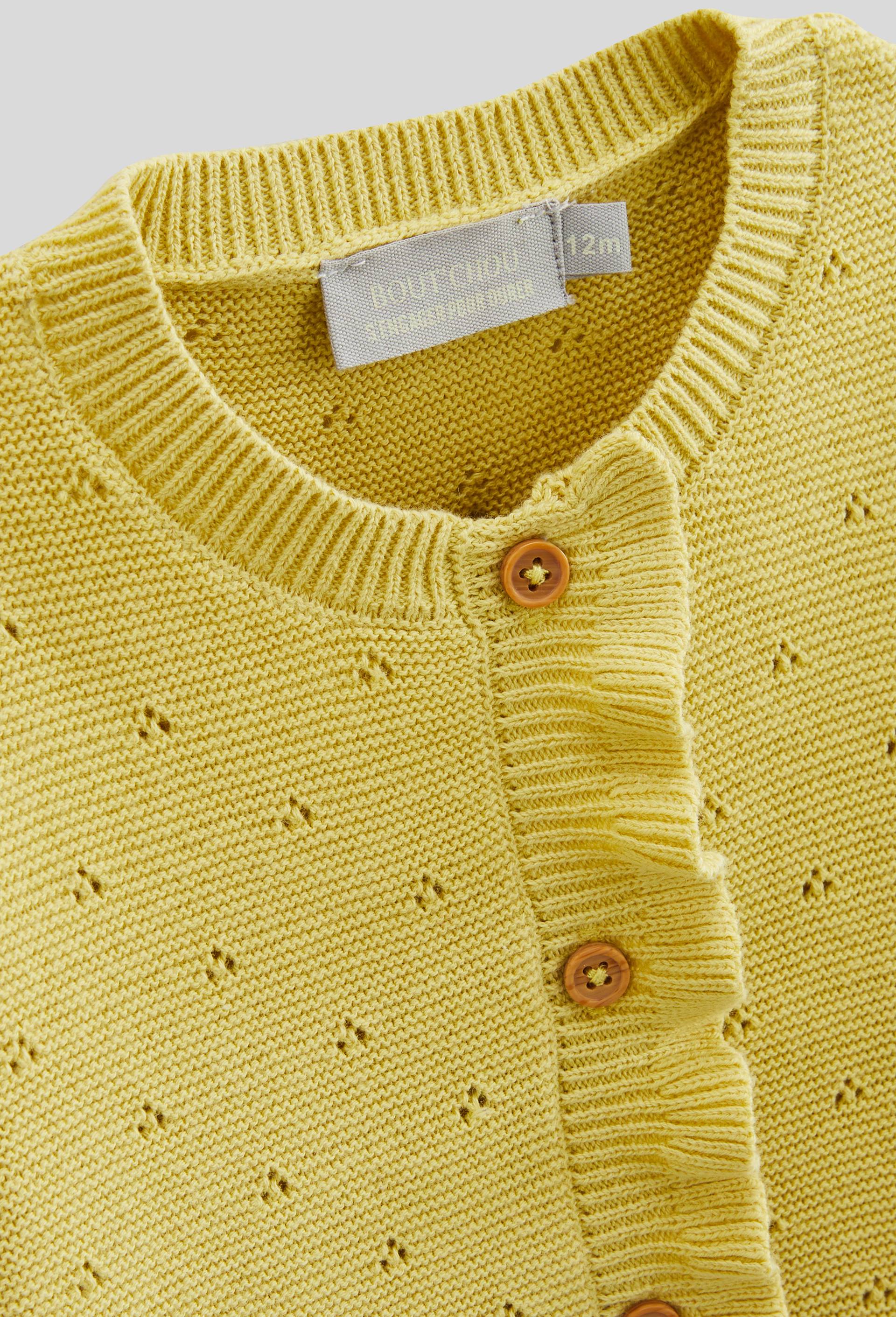 Cardigan maille fantaisie en coton, Jaune, large image number 4