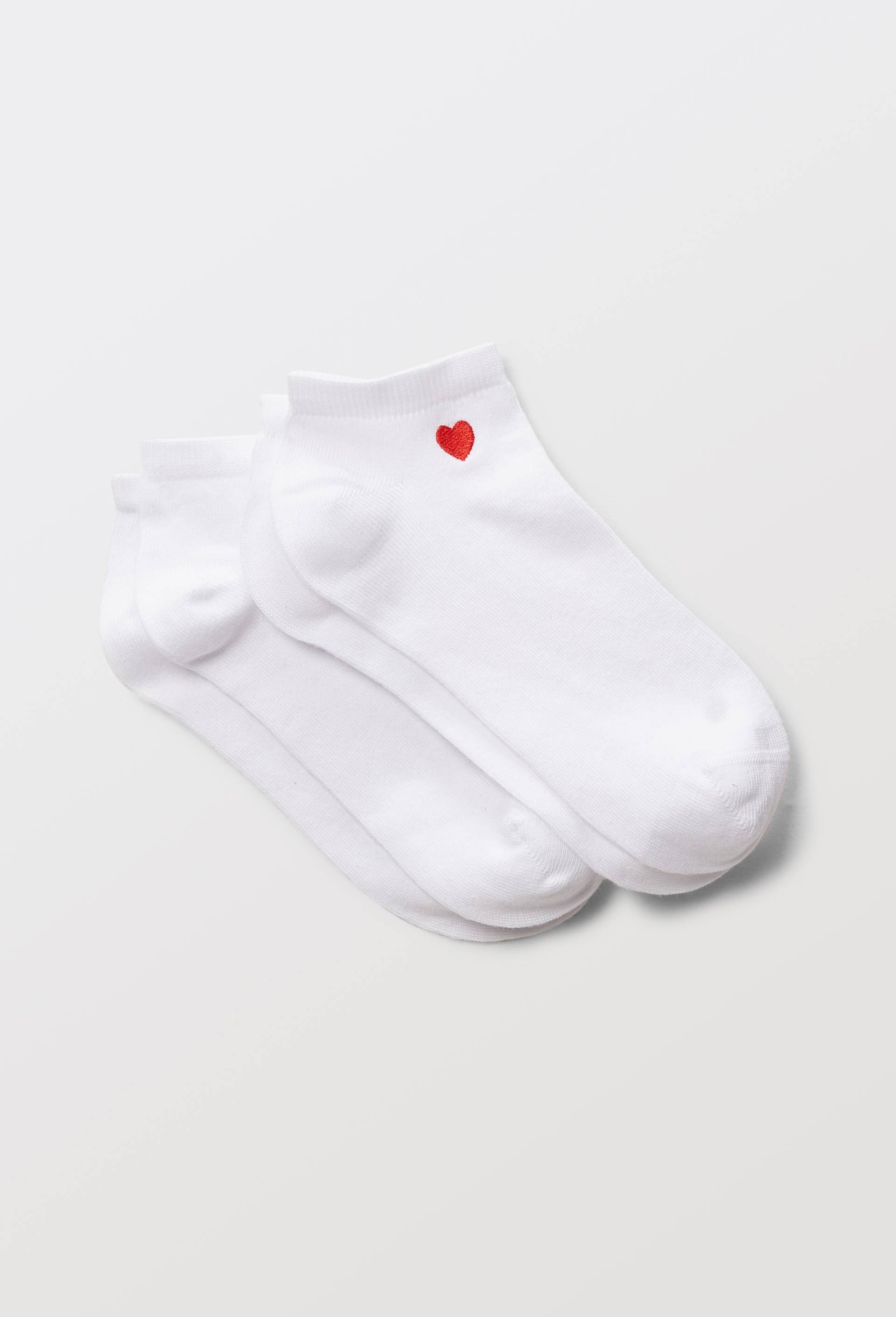 Lot de 2 paires de mini-socquettes fantaisie avec un motif brod&eacute; coeur en coton, Ecru, large image number 0