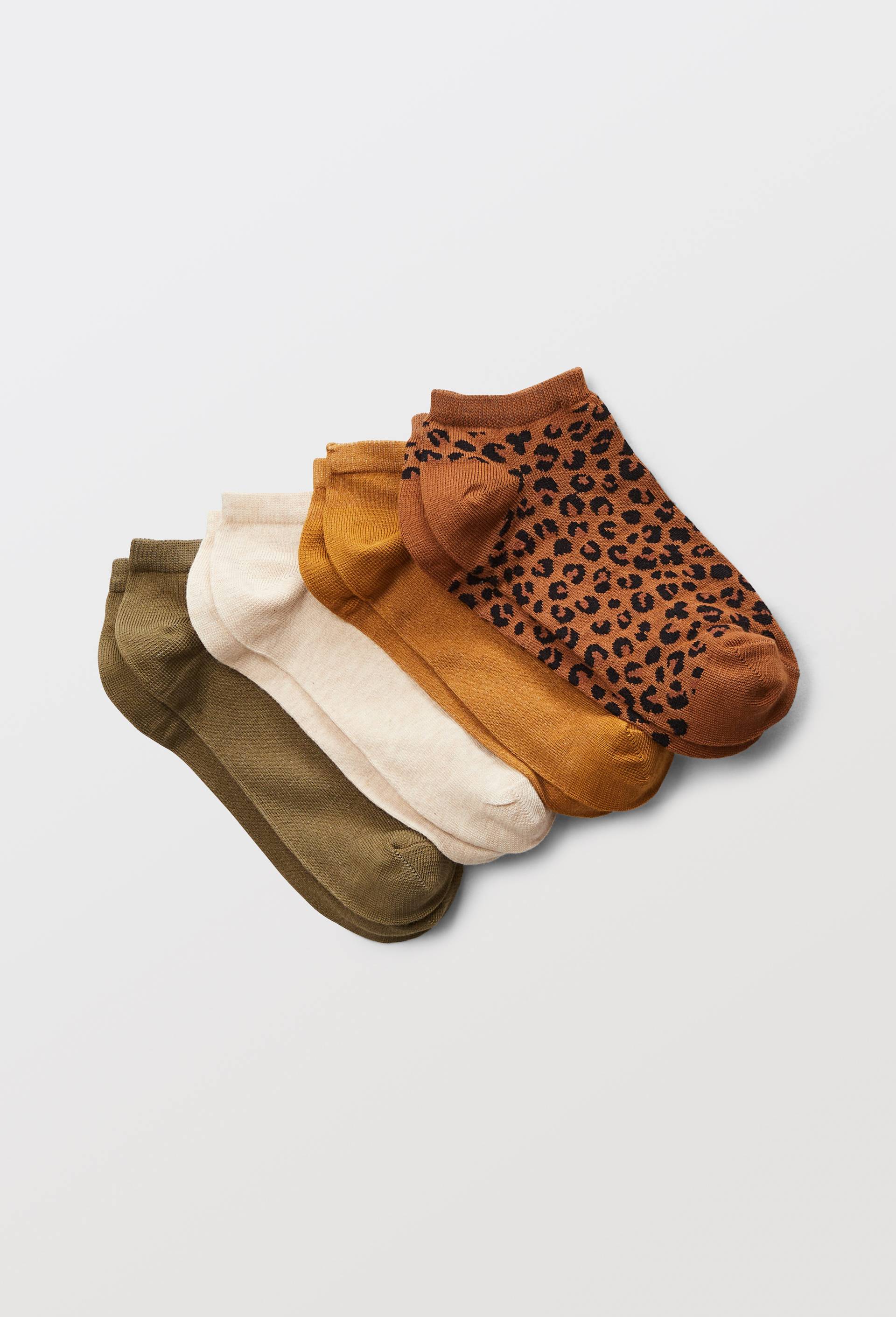 Lot de 4 paires de mini-socquettes fantaisie avec un motif en coton, Beige, large image number 0