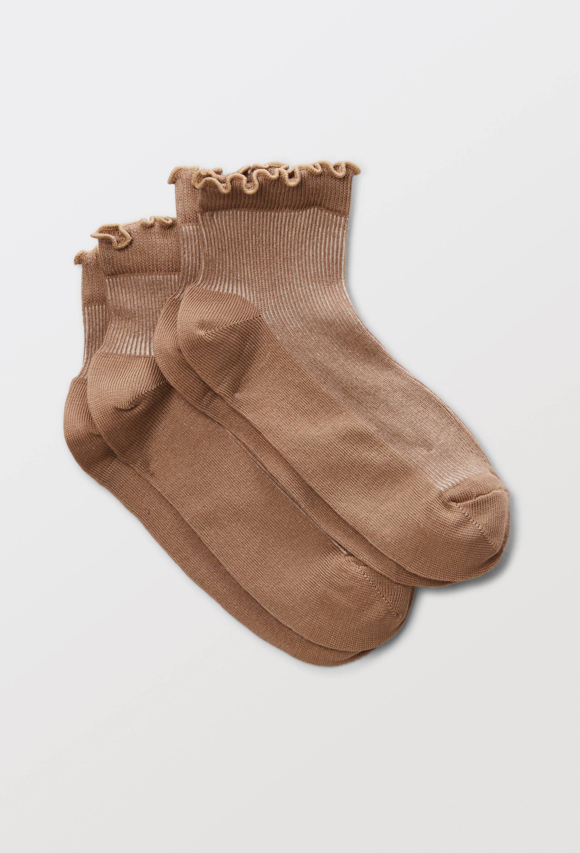 Lot de 2 paires de socquettes &agrave; bord fantaisie en coton, Beige, large image number 0