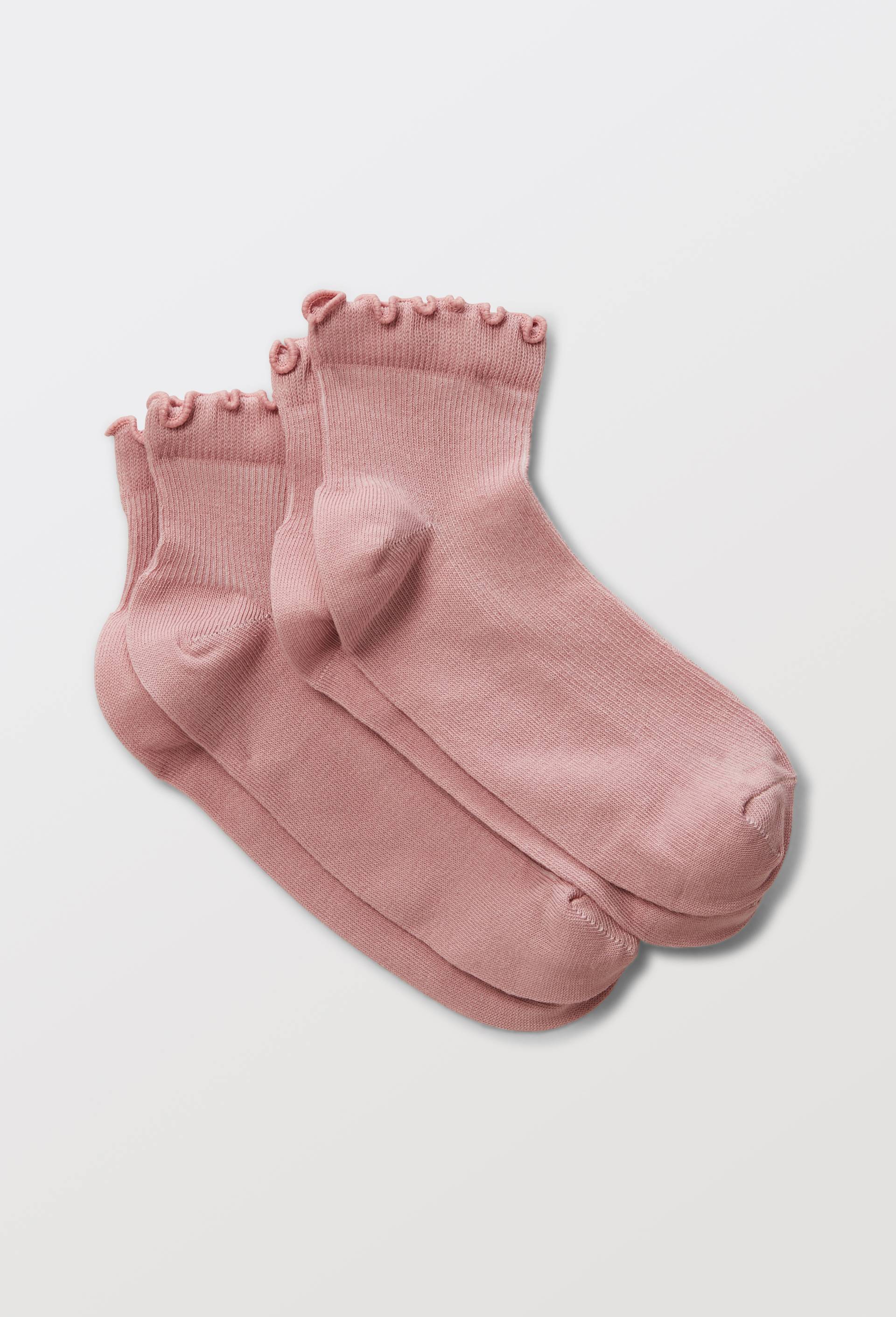 Lot de 2 paires de socquettes &agrave; bord fantaisie en coton, Rose, swatch image
