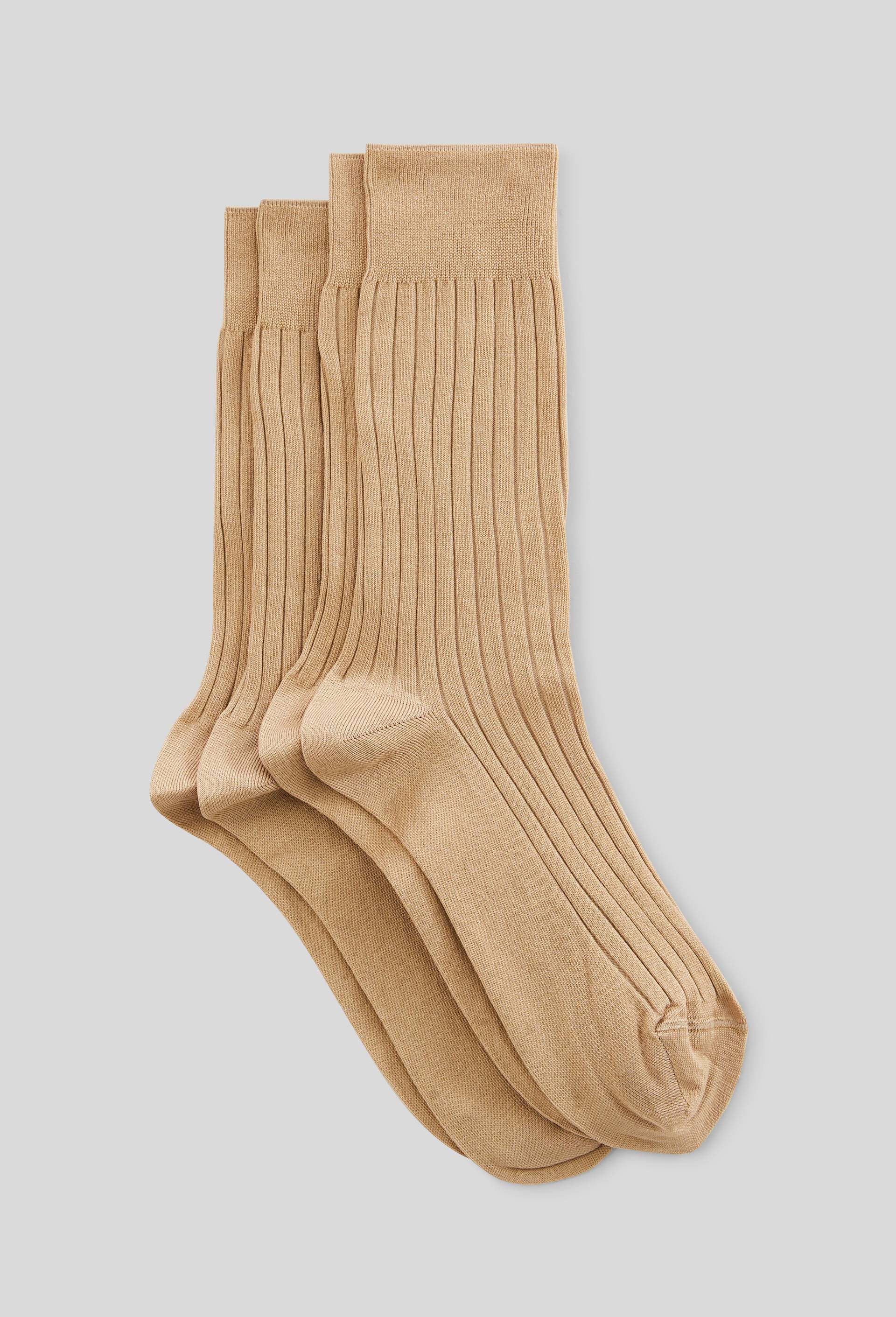 Lot de 2 chaussettes à côtes en fil d'écosse en coton, Brun clair, swatch image